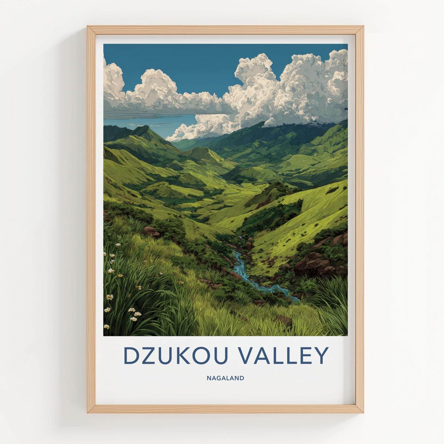 Dzukou Valley Poster - India Travel Print - Nagaland Lush Green Valleys Wall Decor