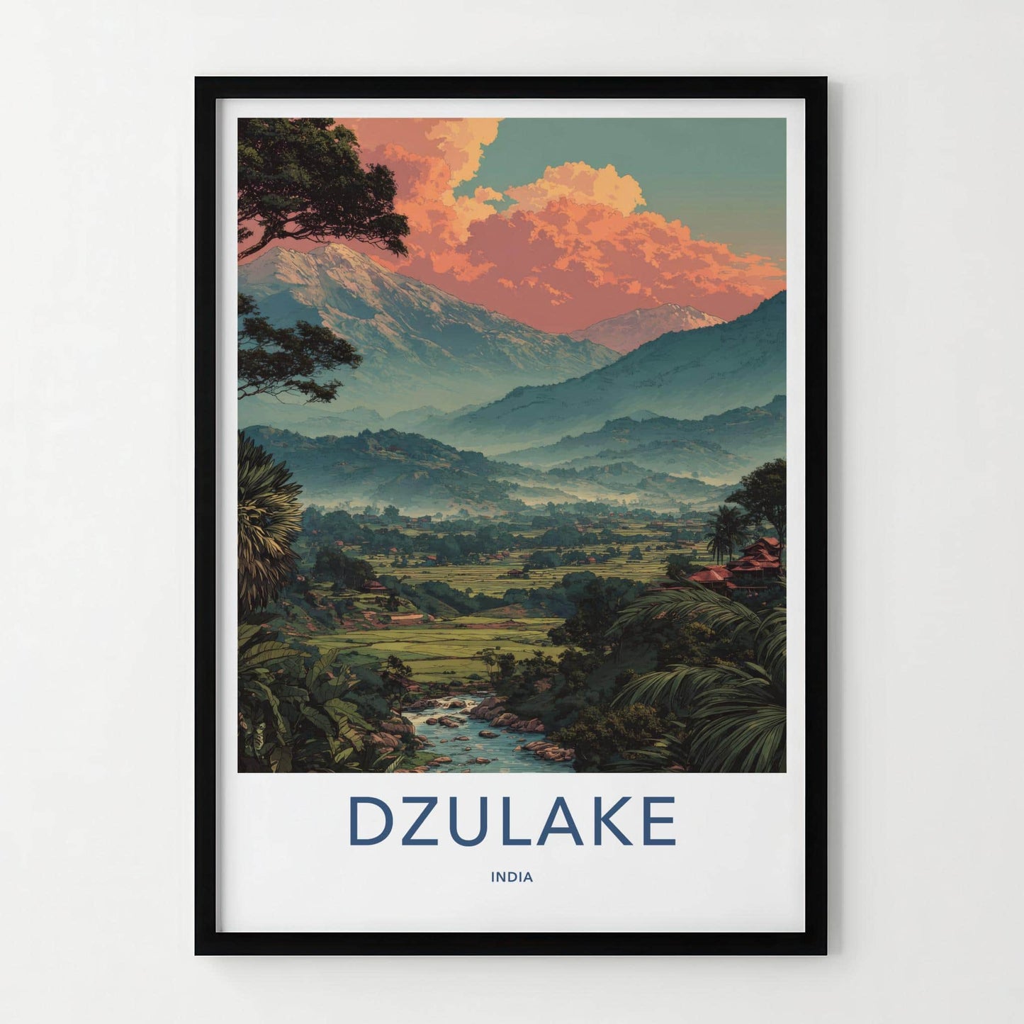Dzulake Poster - India Travel Art - Nagaland Sunrise Mountain Home Decor