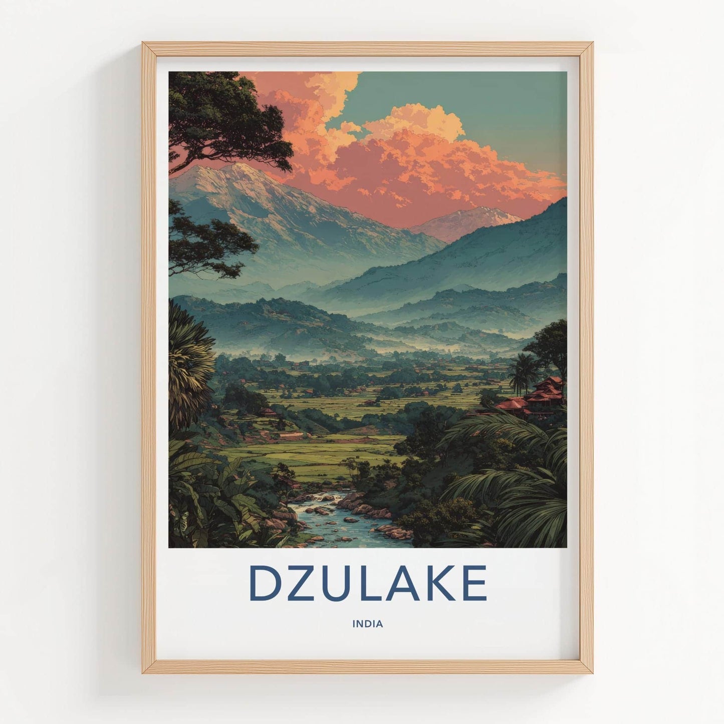 Dzulake Poster - India Travel Art - Nagaland Sunrise Mountain Home Decor