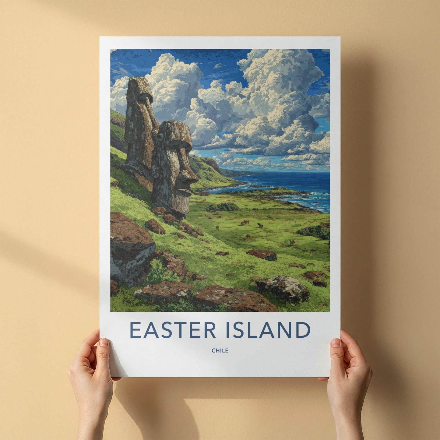Easter Island Poster - Chile Travel Art - Ancient Moai Statues Home Decor