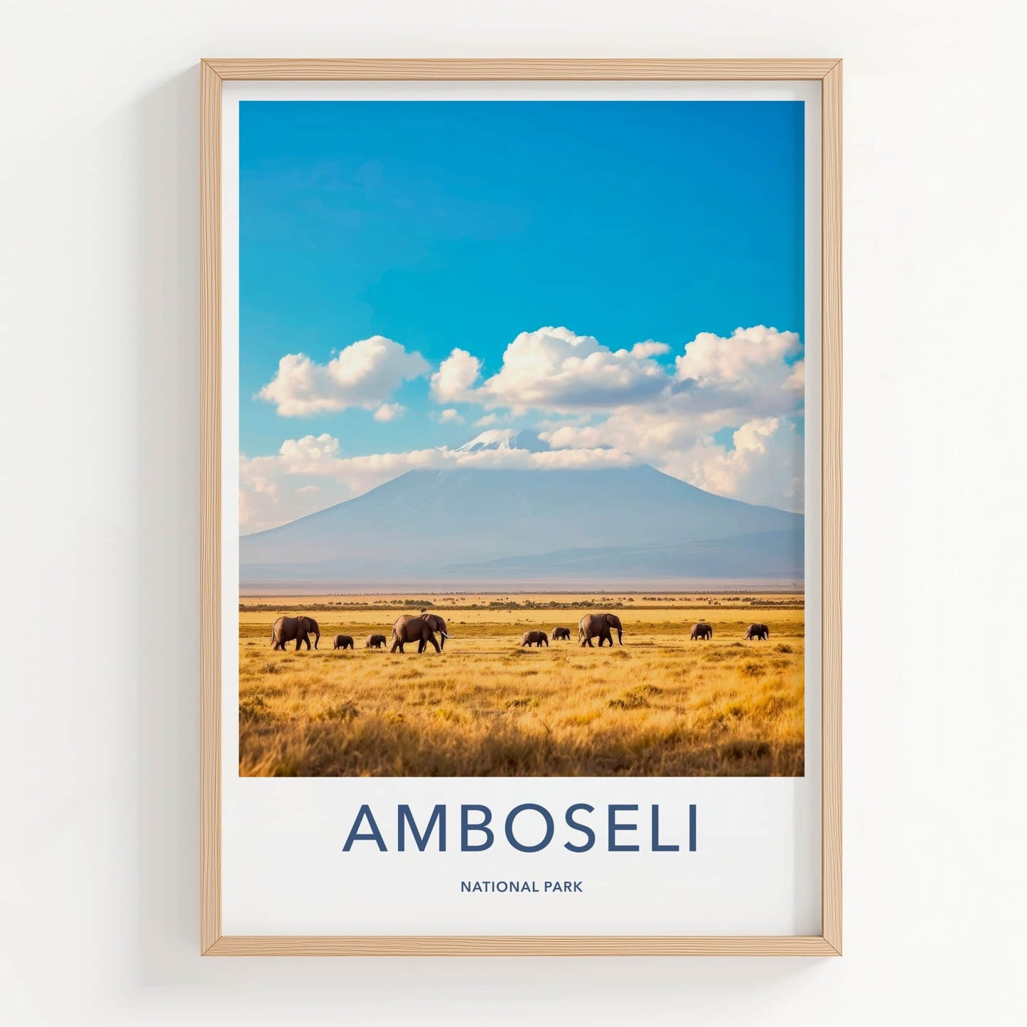 Amboseli National Park Poster - Kenya Wall Art - Elephants Mountain Savannah Gift
