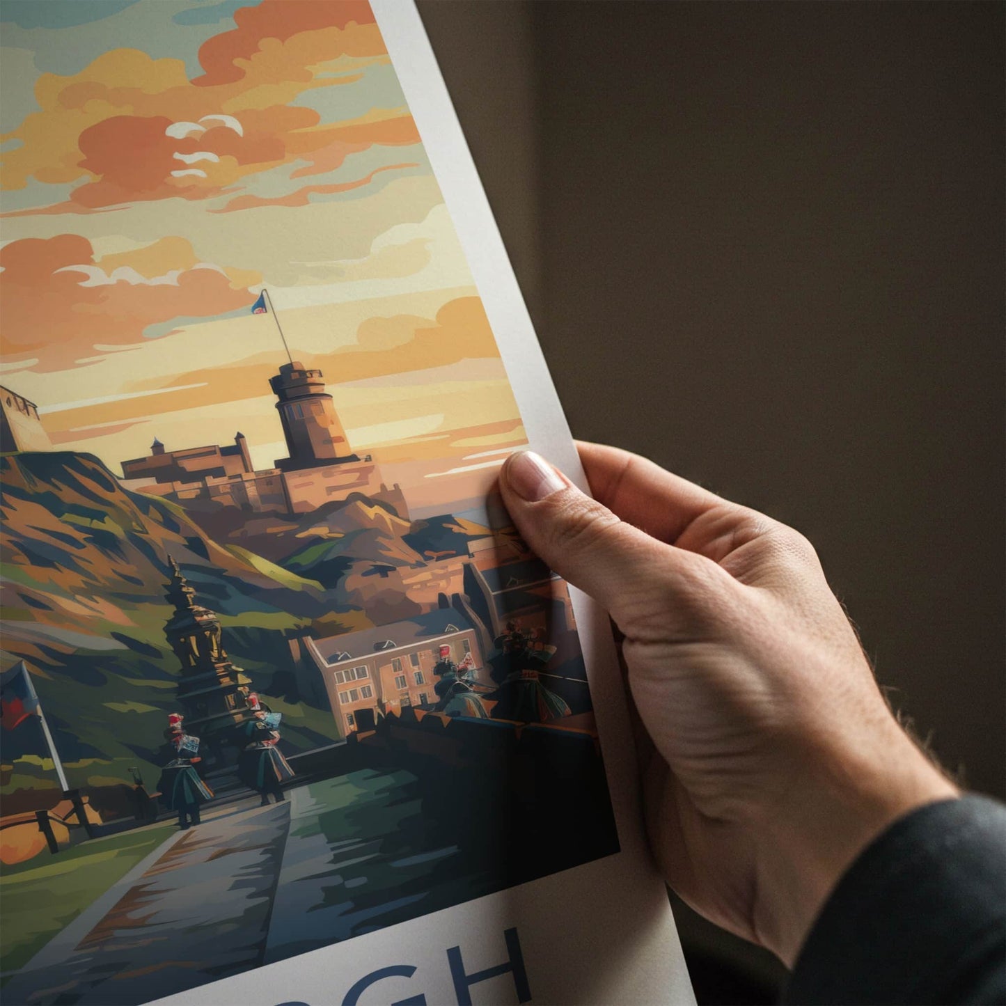 Edinburgh Poster - Scotland Travel Art - Castle Hill Sunset Home Decor