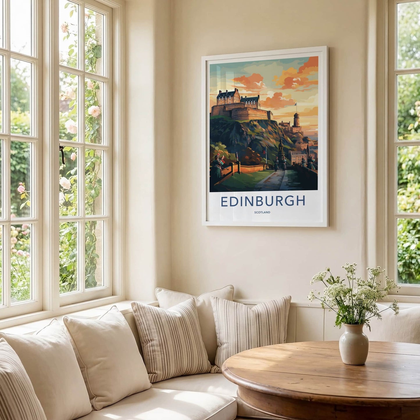 Edinburgh Poster - Scotland Travel Art - Castle Hill Sunset Home Decor
