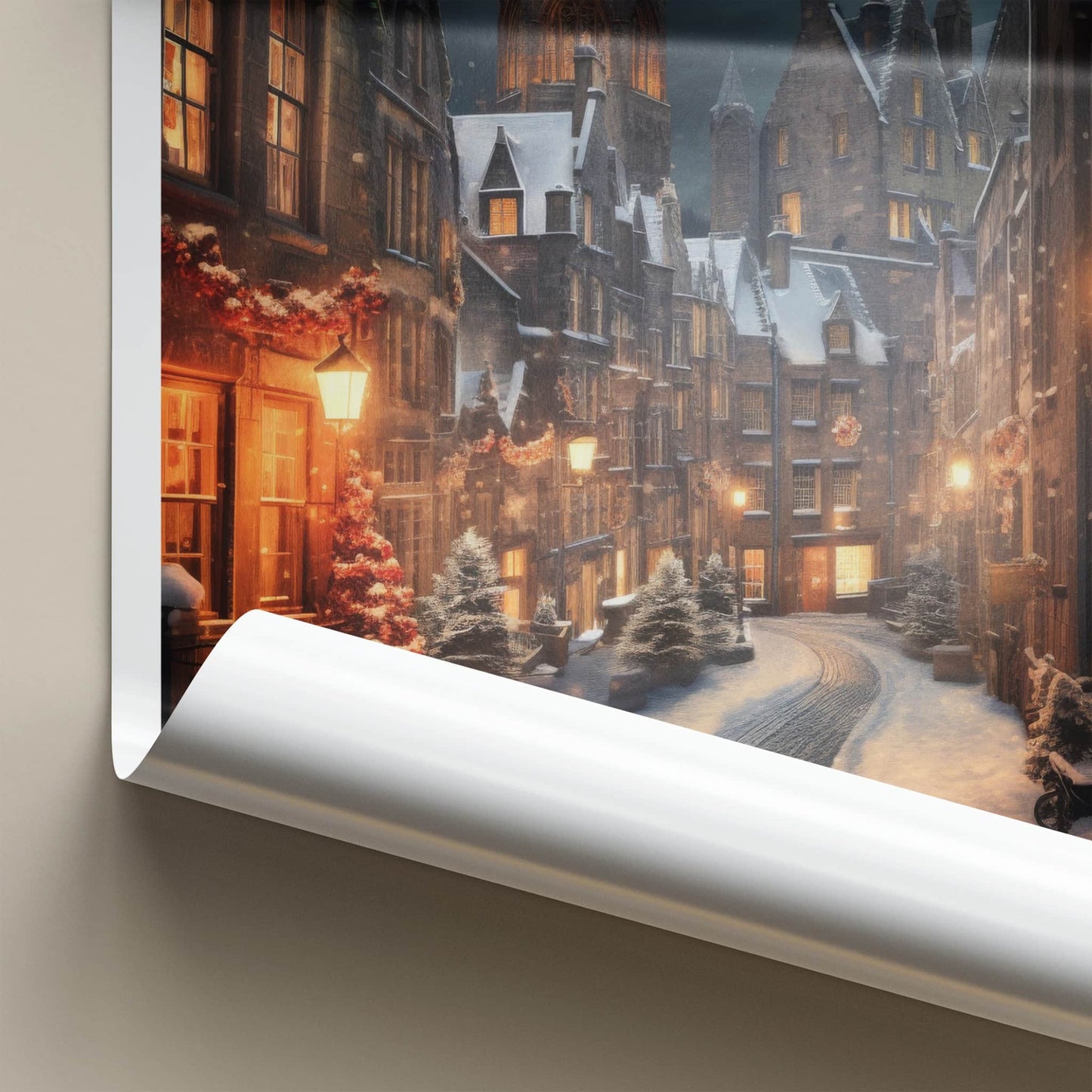 Edinburgh Poster - Scotland Travel Art - Festive Winter Night Home Decor
