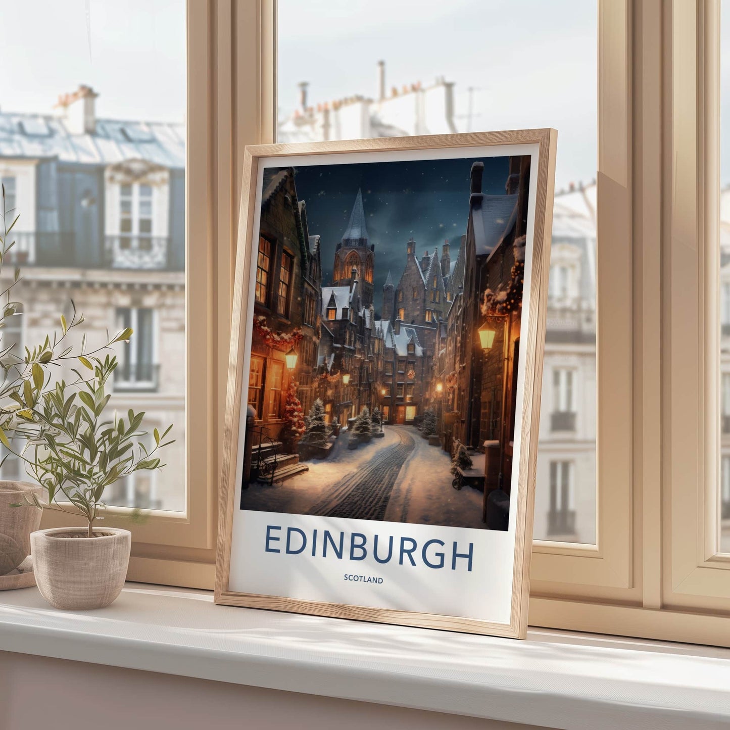Edinburgh Poster - Scotland Travel Art - Festive Winter Night Home Decor