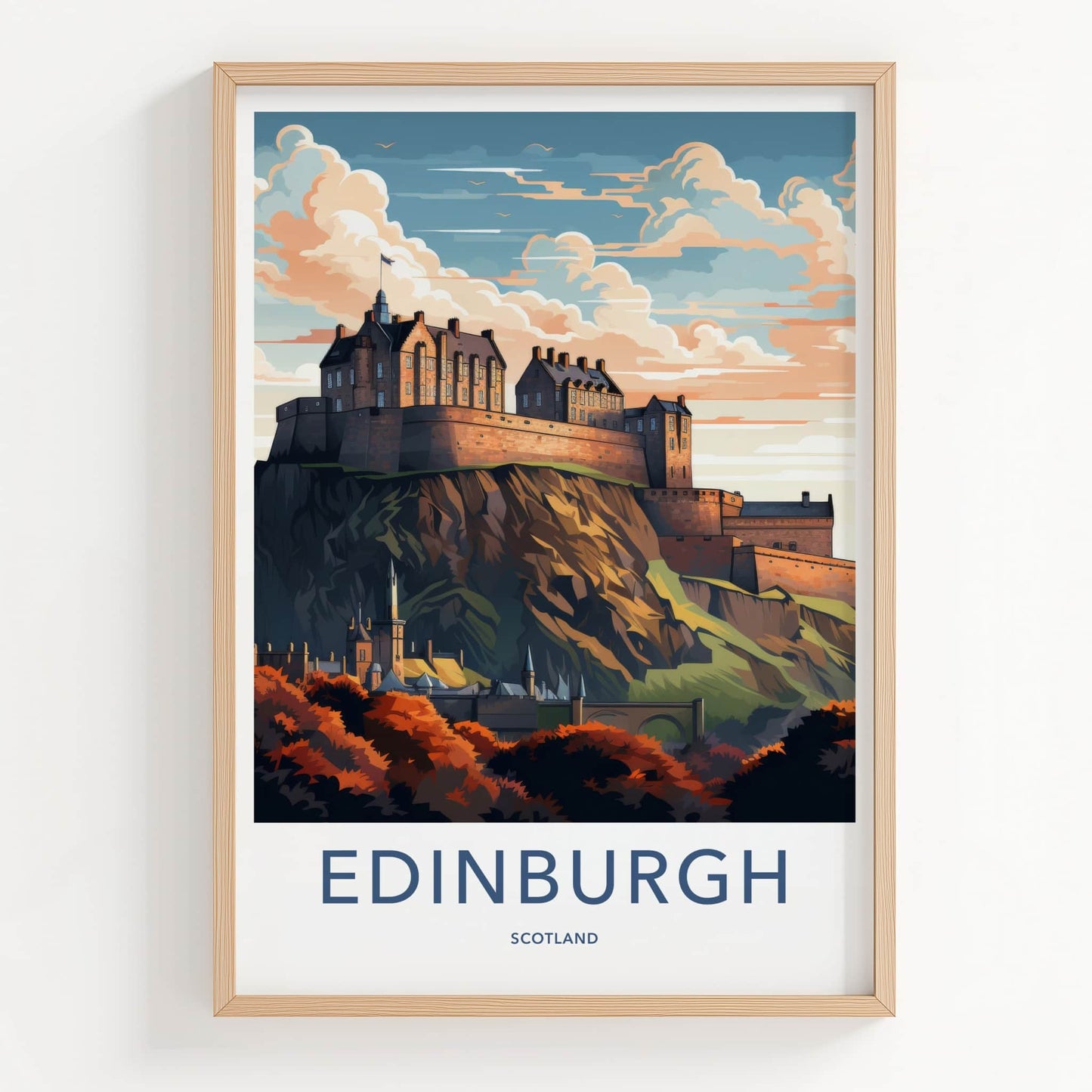 Edinburgh Poster - Scotland Travel Art - Majestic Hilltop Castle Home Decor