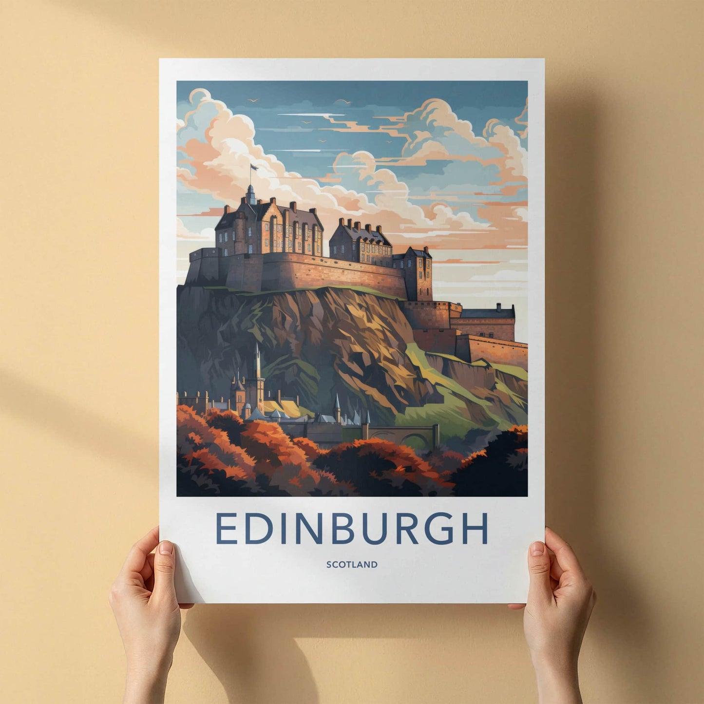 Edinburgh Poster - Scotland Travel Art - Majestic Hilltop Castle Home Decor