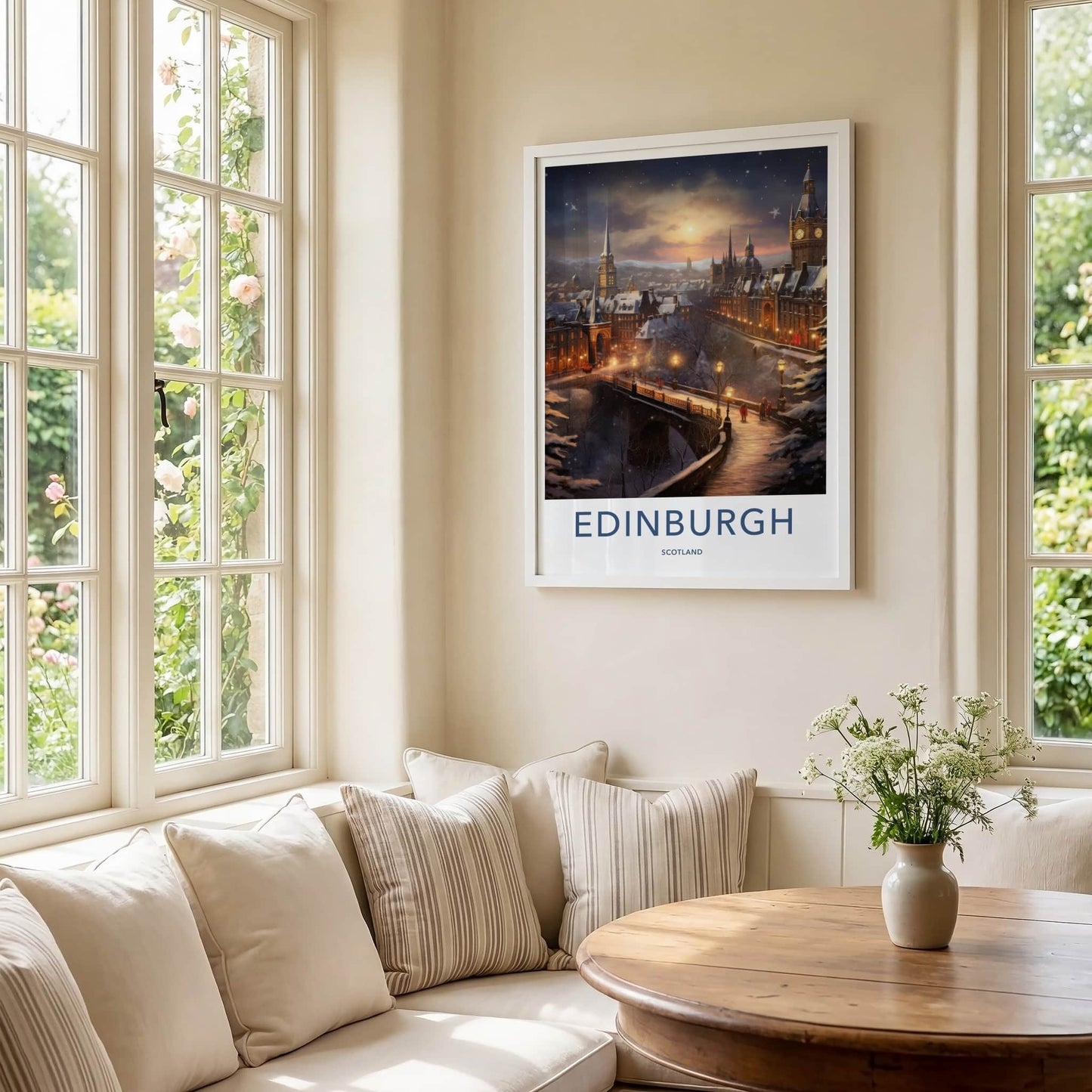 Edinburgh Poster - Scotland Travel Art - Snowy Evening City Home Decor