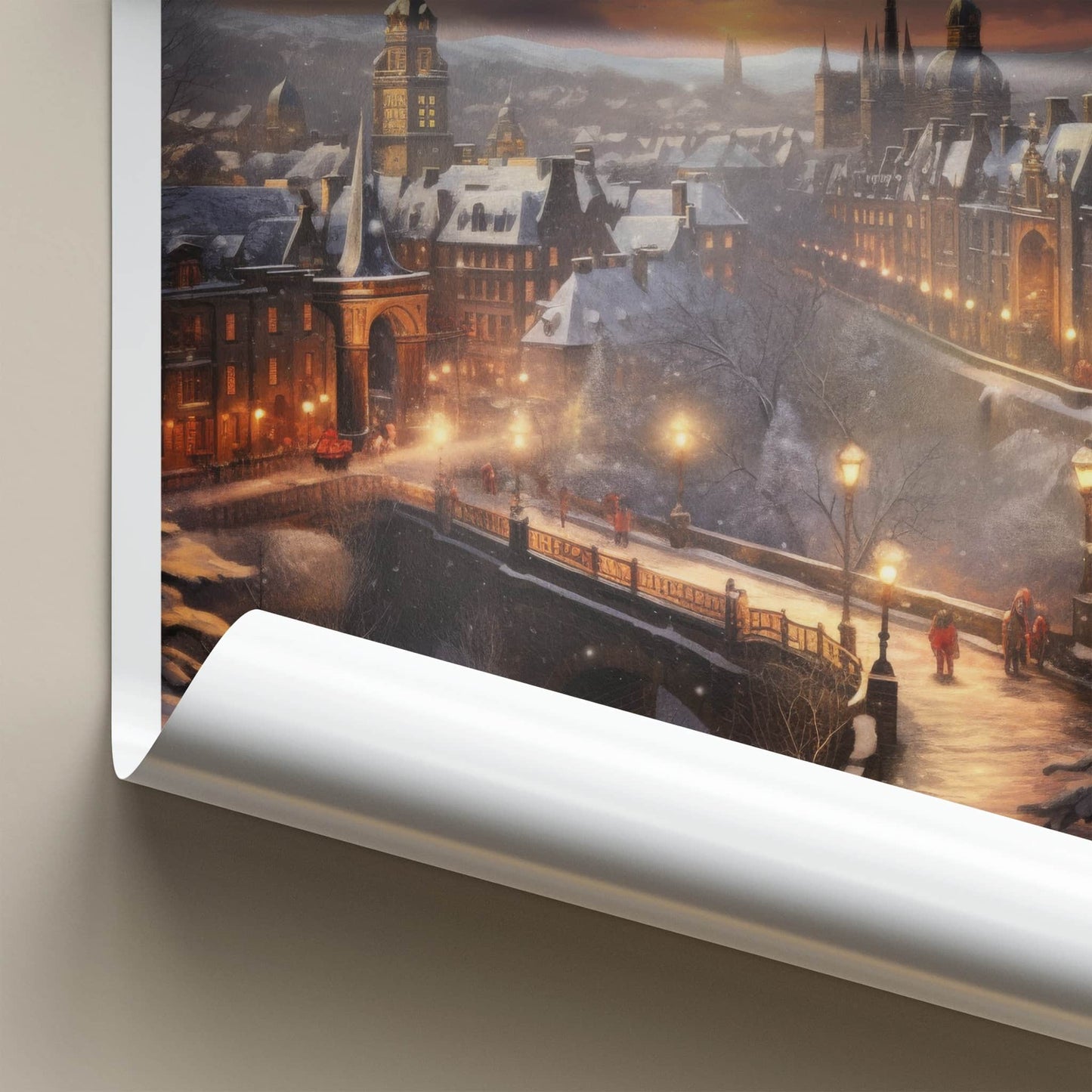 Edinburgh Poster - Scotland Travel Art - Snowy Evening City Home Decor