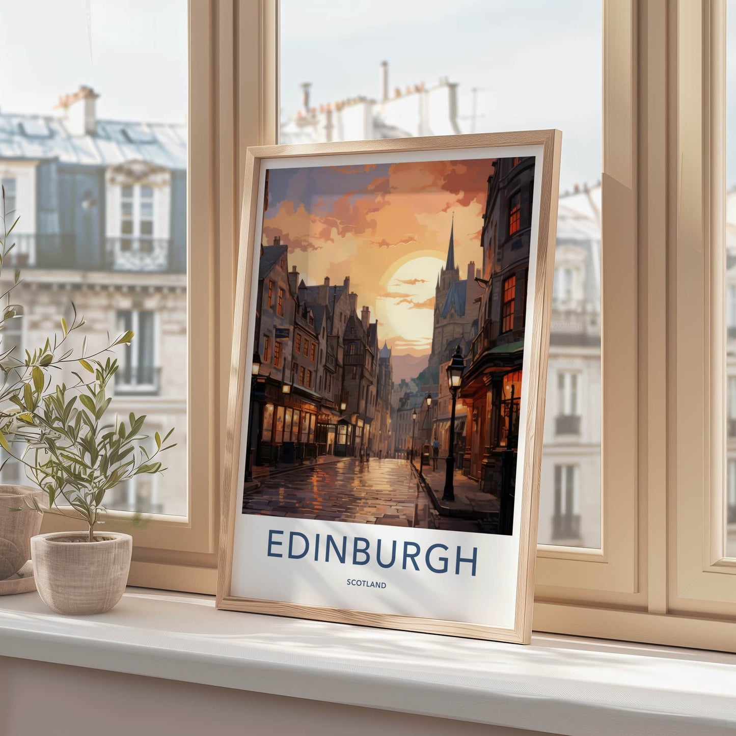 Edinburgh Poster - Scotland Travel Art - Sunset City Street Home Decor
