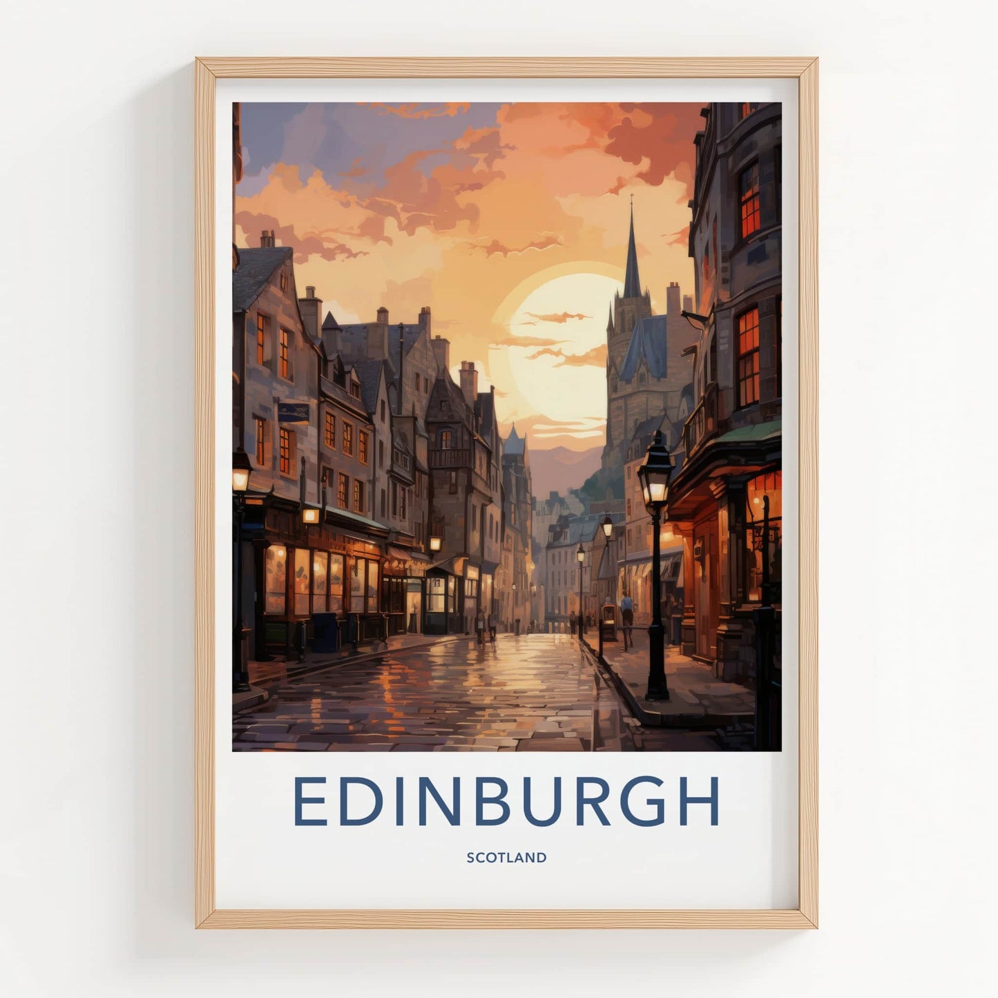 Edinburgh Poster - Scotland Travel Art - Sunset City Street Home Decor