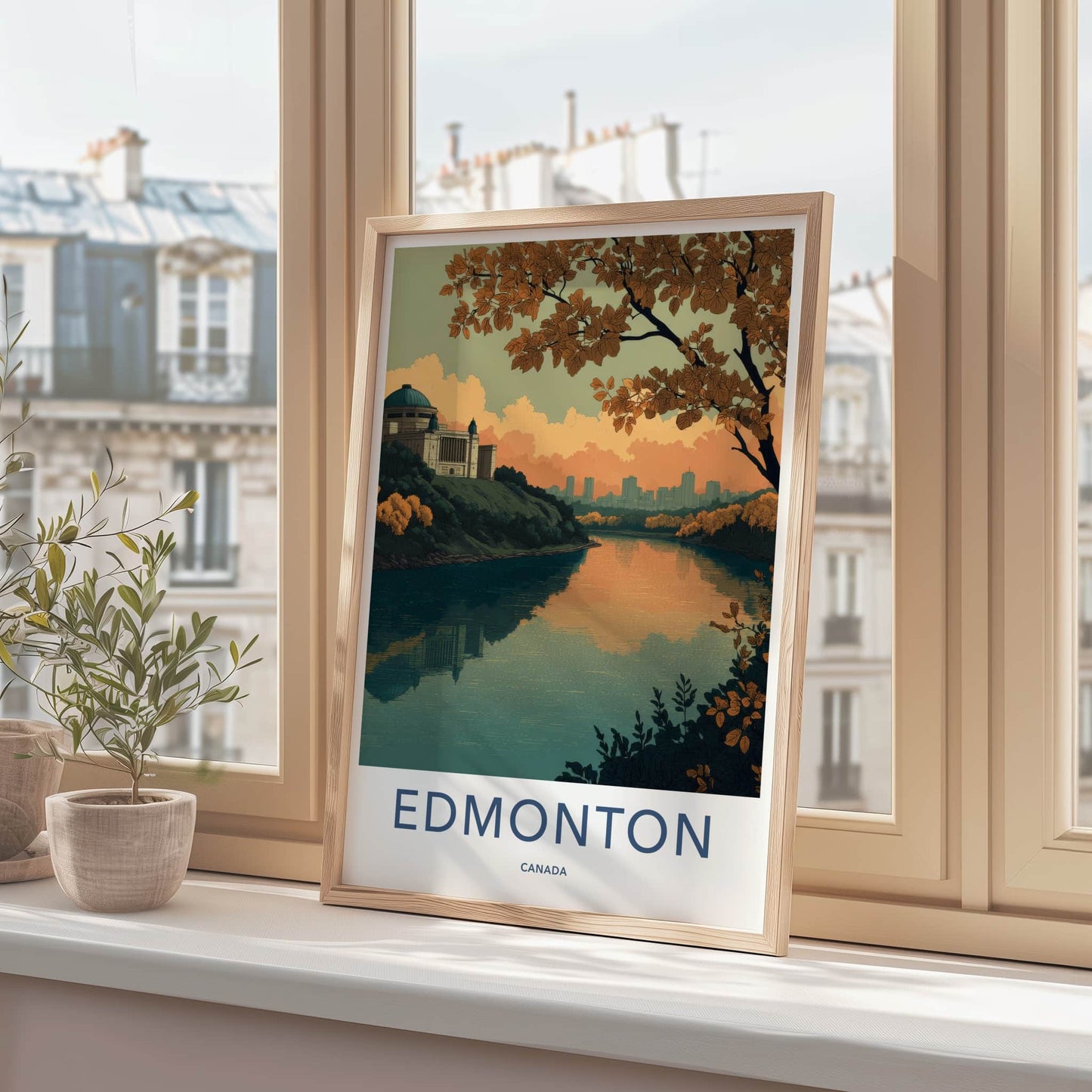 Edmonton Poster - Canada Travel Art - Autumn River Reflection Home Decor