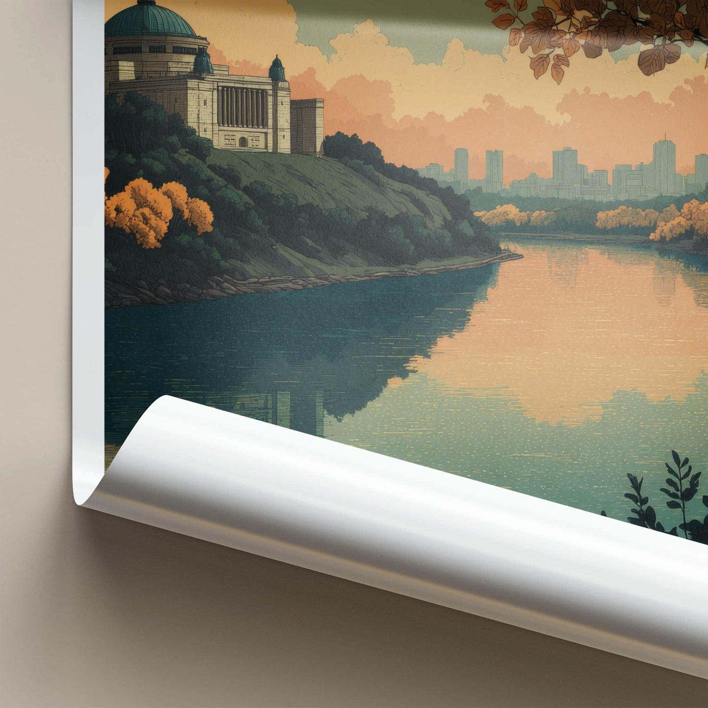 Edmonton Poster - Canada Travel Art - Autumn River Reflection Home Decor