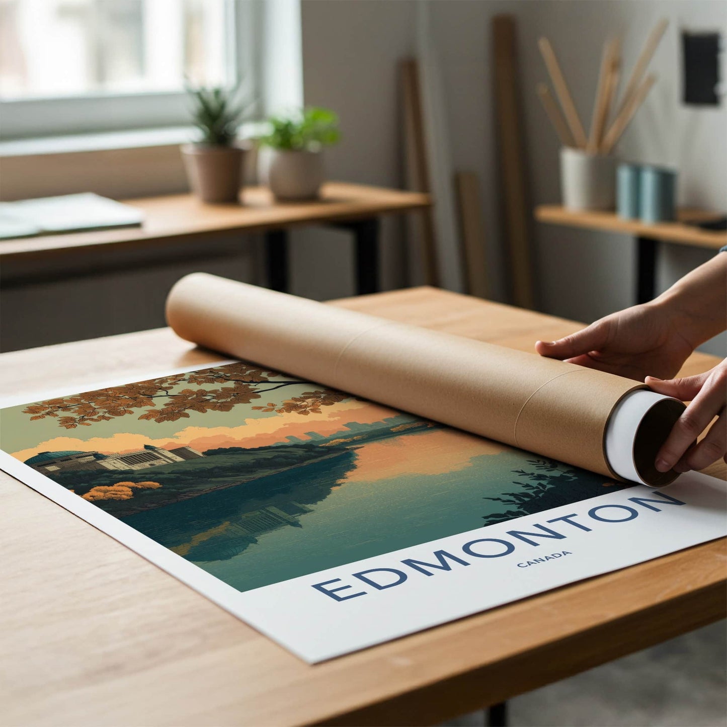 Edmonton Poster - Canada Travel Art - Autumn River Reflection Home Decor