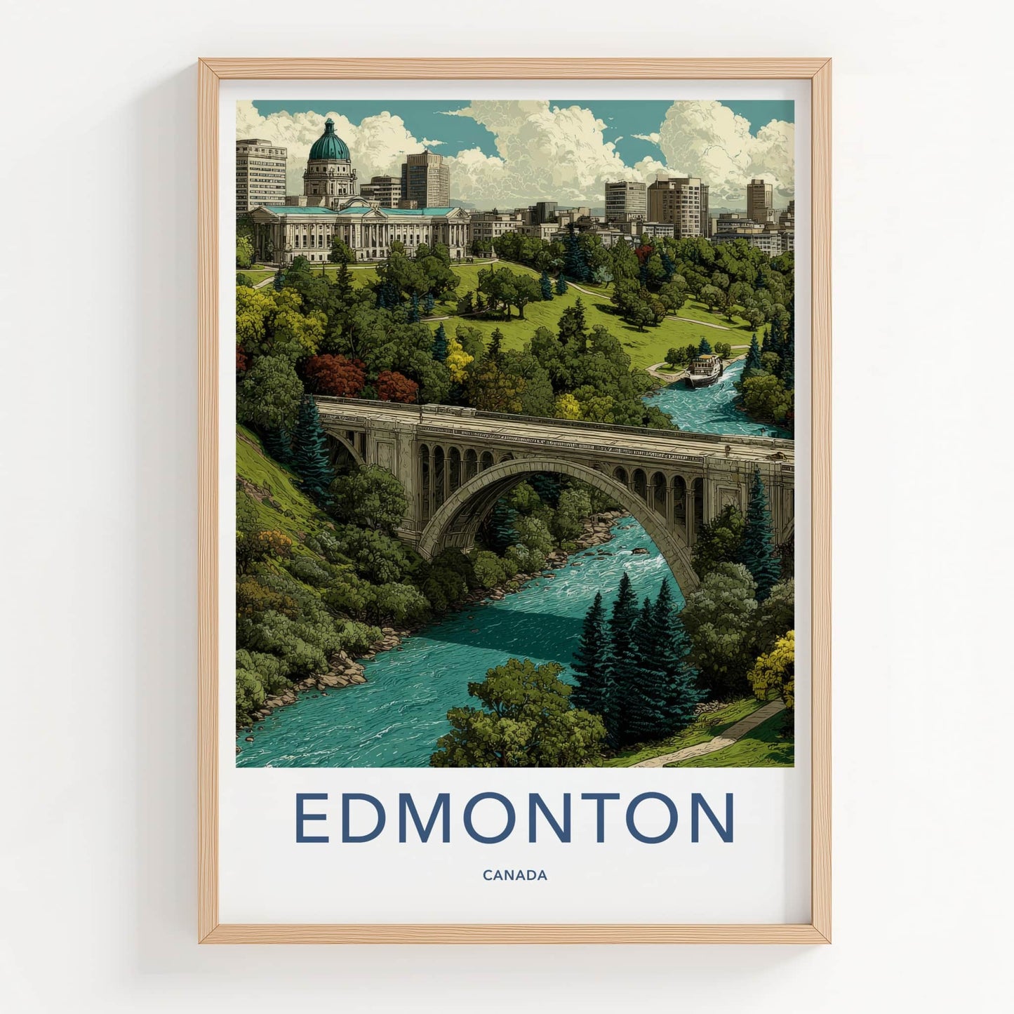 Edmonton Poster - Canada Travel Art - Parliament River Bridge Home Decor