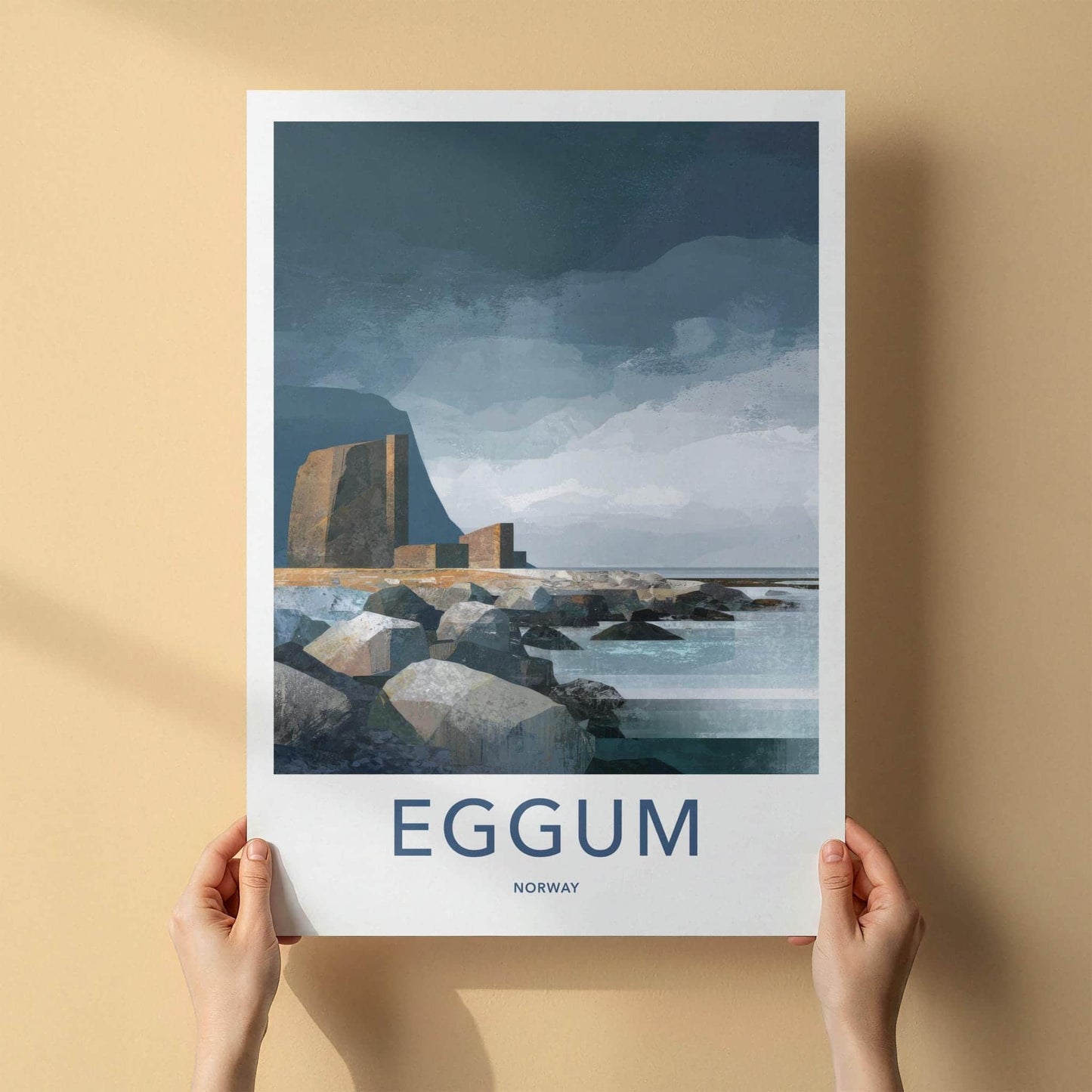 Eggum Poster - Norway Travel Art - Rugged coastal structures Home Decor