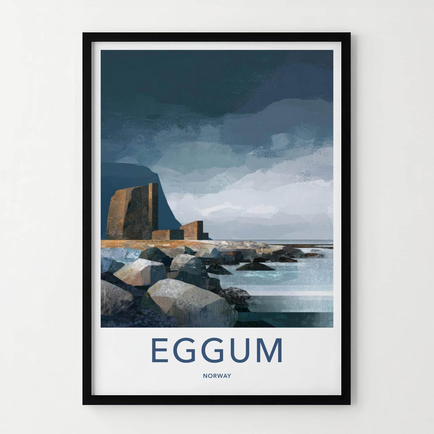 Eggum Poster - Norway Travel Art - Rugged coastal structures Home Decor