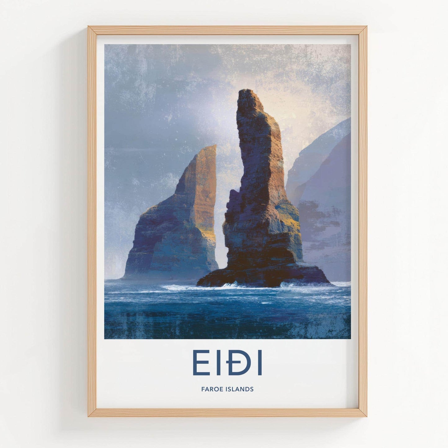 Eidi Poster - Faroe Islands Travel Art - Tall Sea Stacks Home Decor