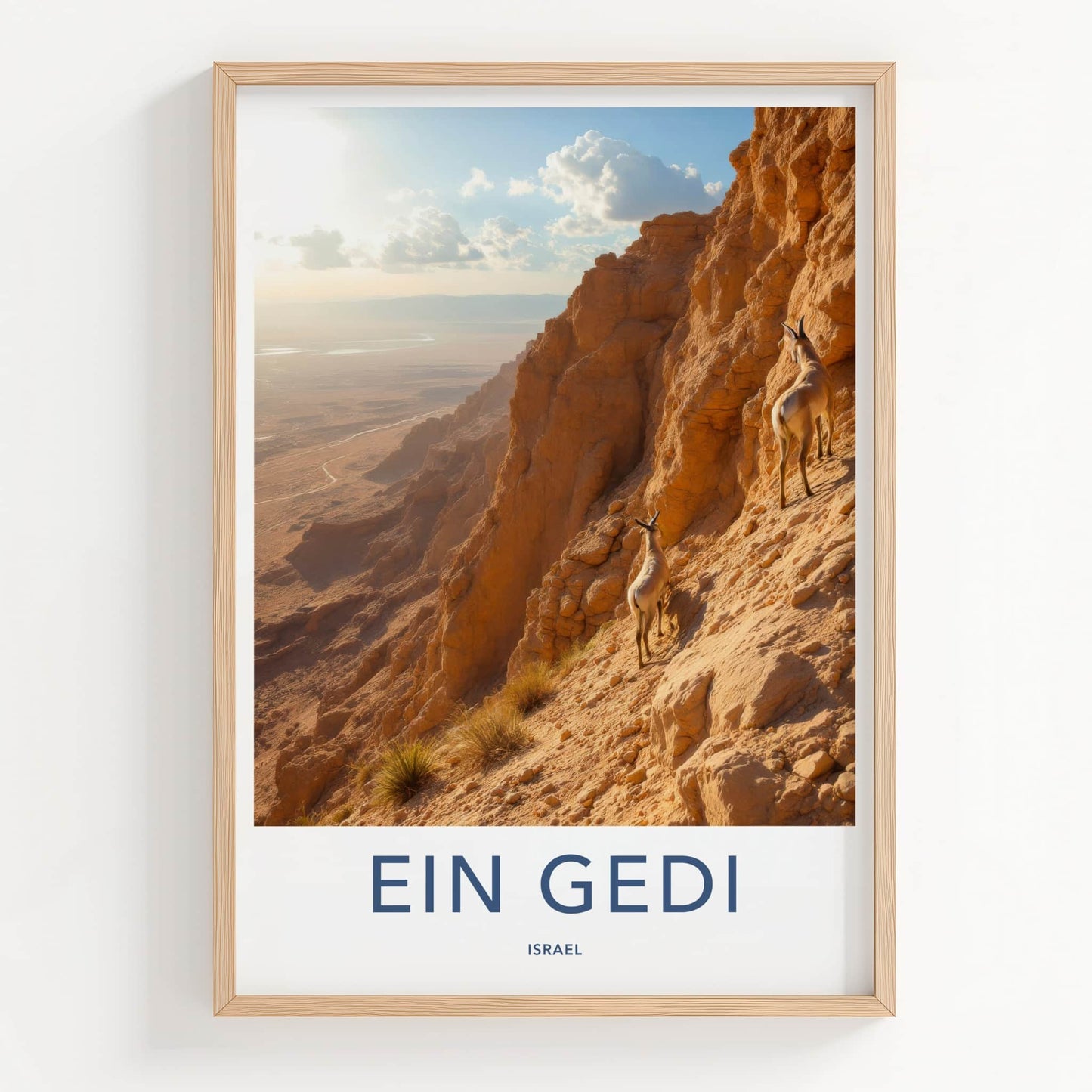 Ein Gedi Poster - Israel Travel Art - Desert Ibex Climbing Home Decor
