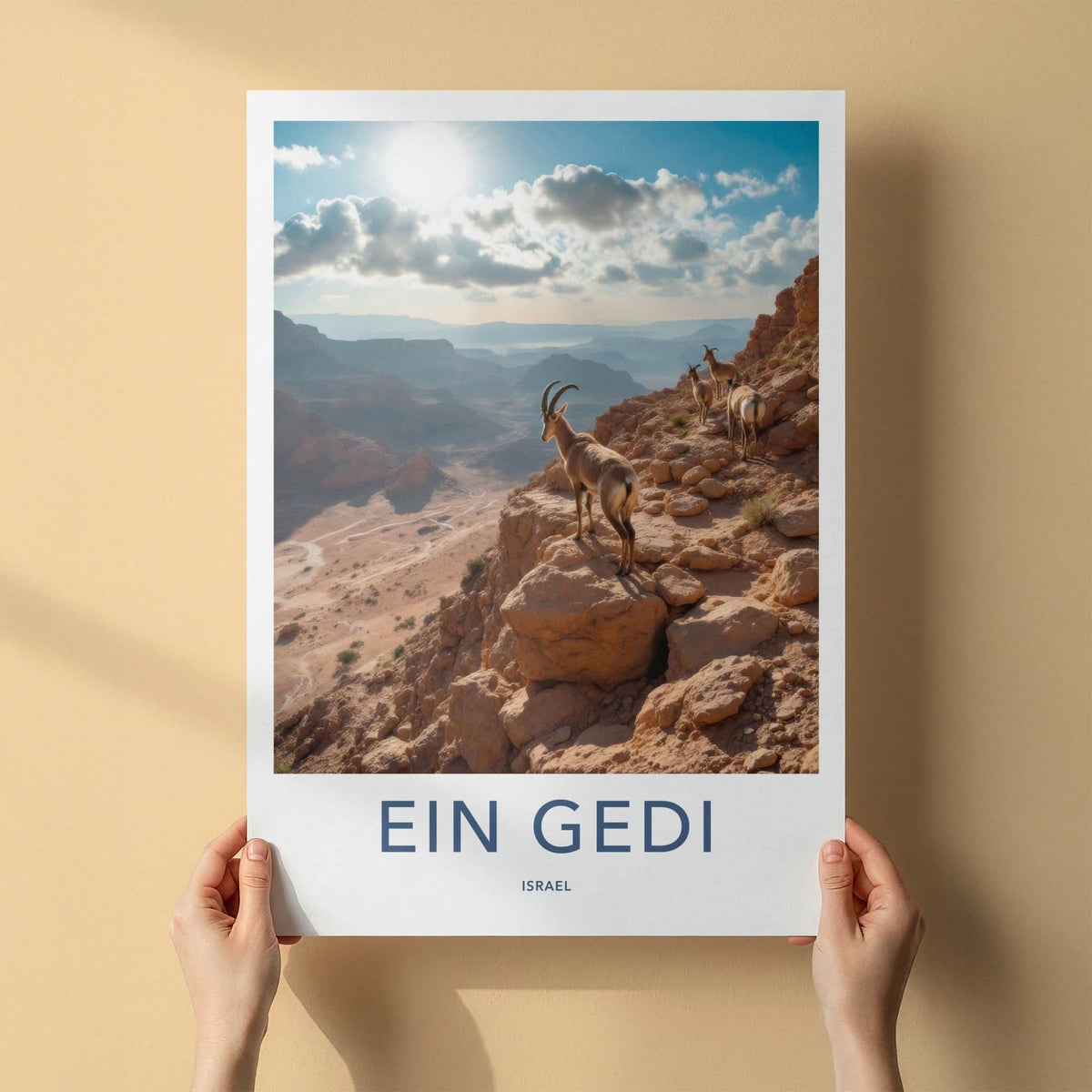 Ein Gedi Poster - Israel Travel Art - Ibex Desert Cliff Home Decor