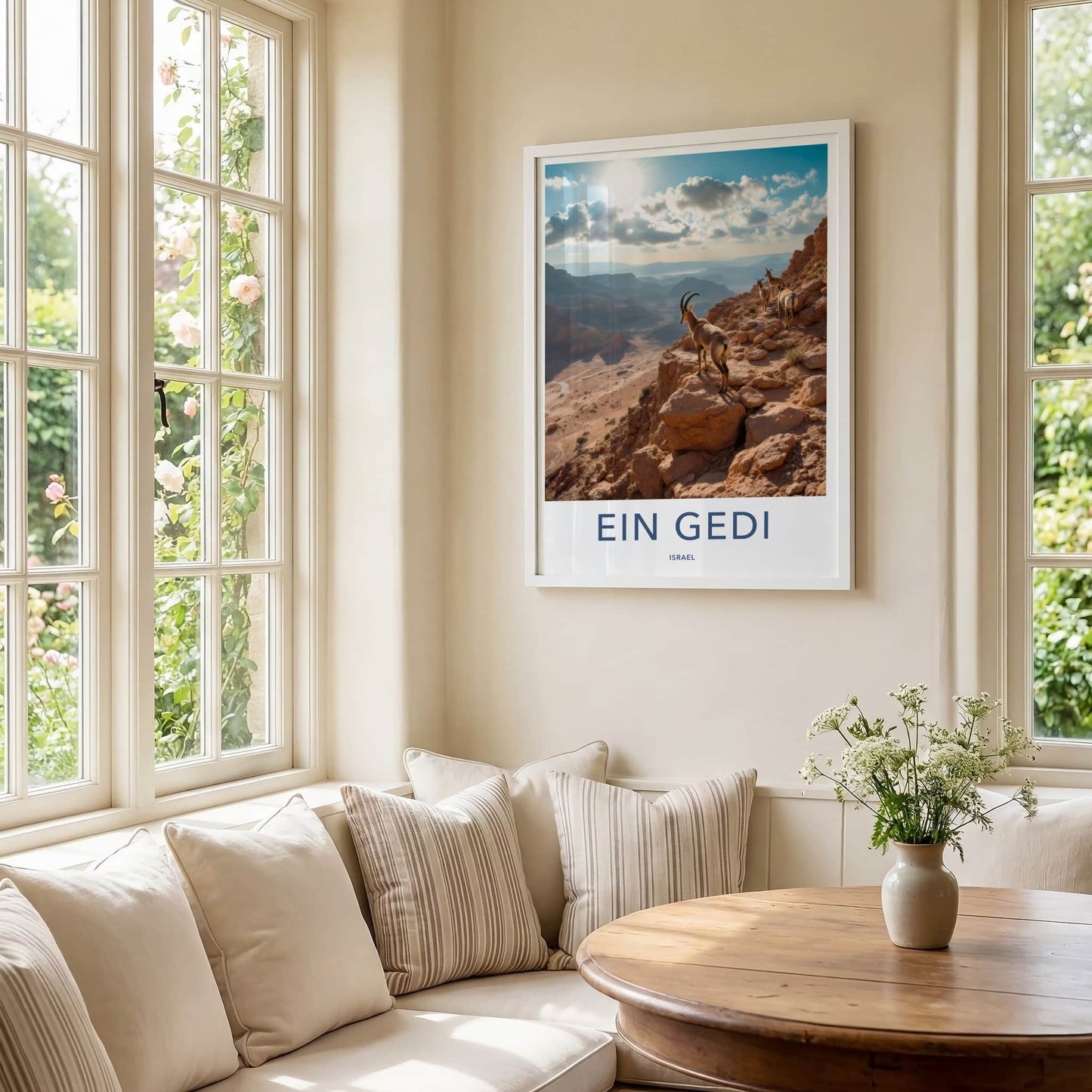 Ein Gedi Poster - Israel Travel Art - Ibex Desert Cliff Home Decor