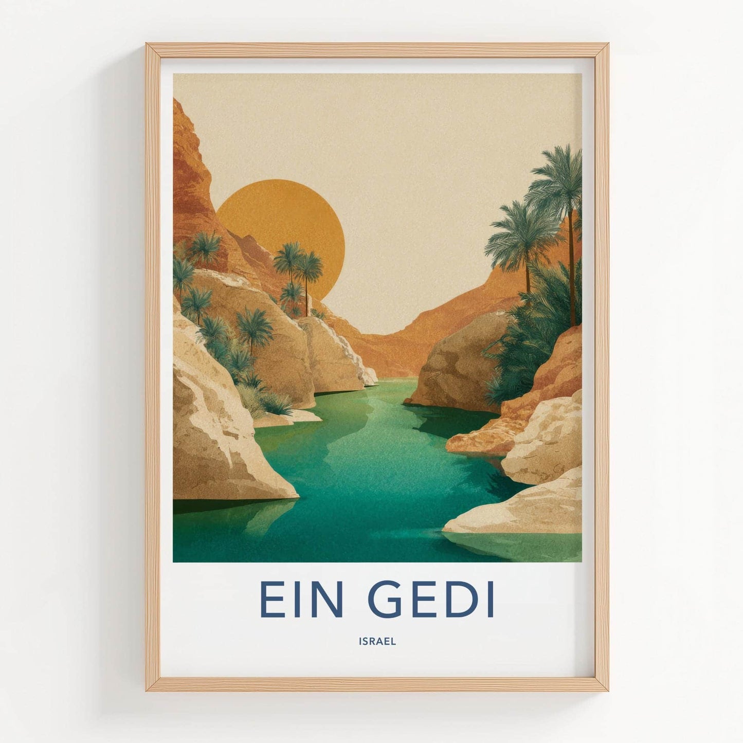 Ein Gedi Poster - Israel Travel Art - Turquoise Oasis Canyon Home Decor