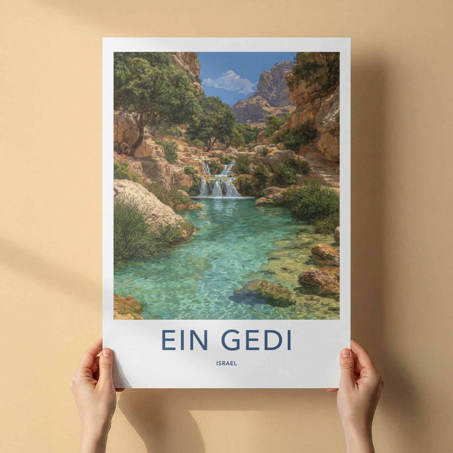 Ein Gedi Poster - Israel Travel Print - Oasis waterfalls turquoise Home Decor