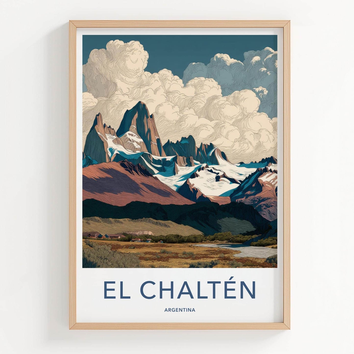 El Chalten Poster - Argentina Travel Art - Textured Mountain Peak Home Decor