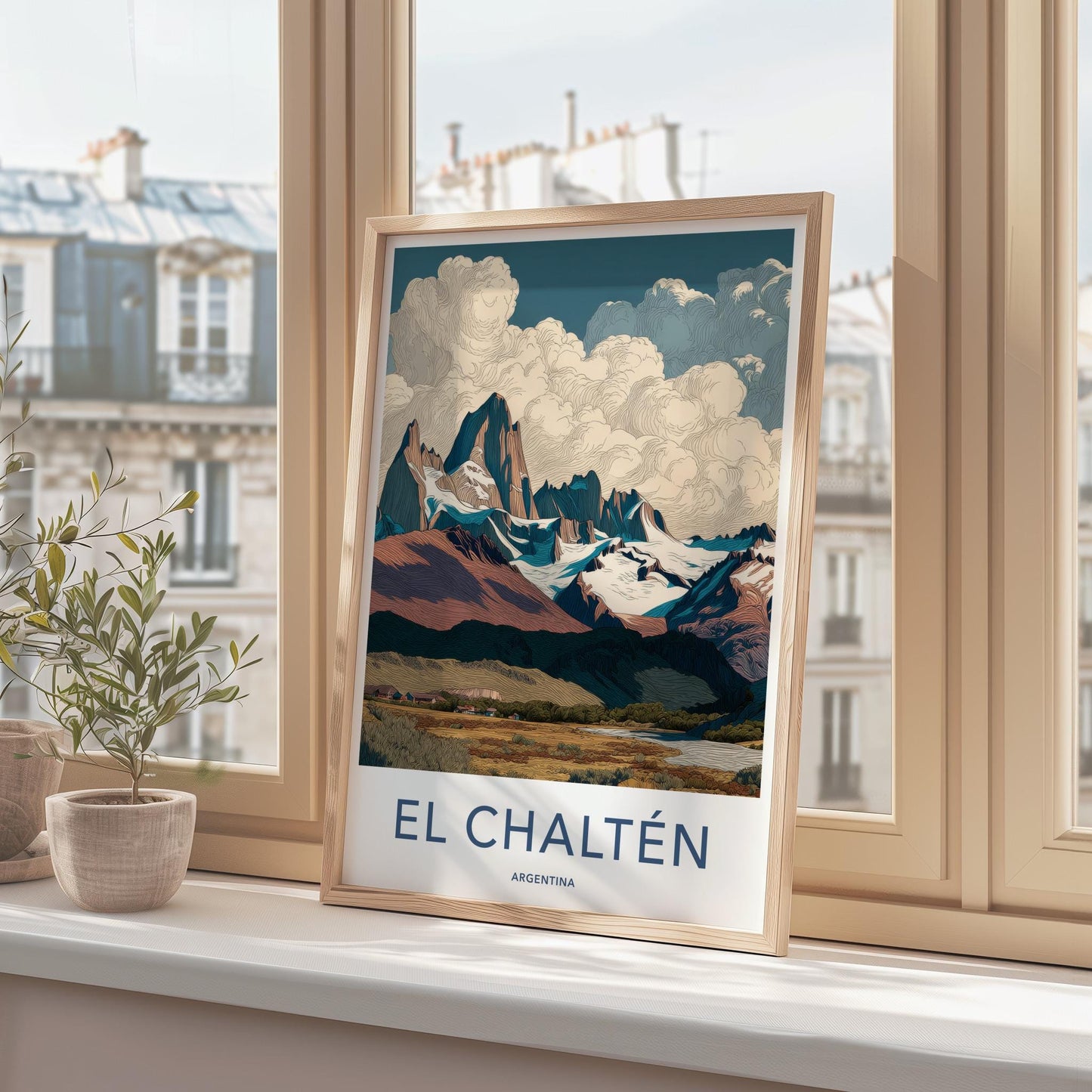El Chalten Poster - Argentina Travel Art - Textured Mountain Peak Home Decor