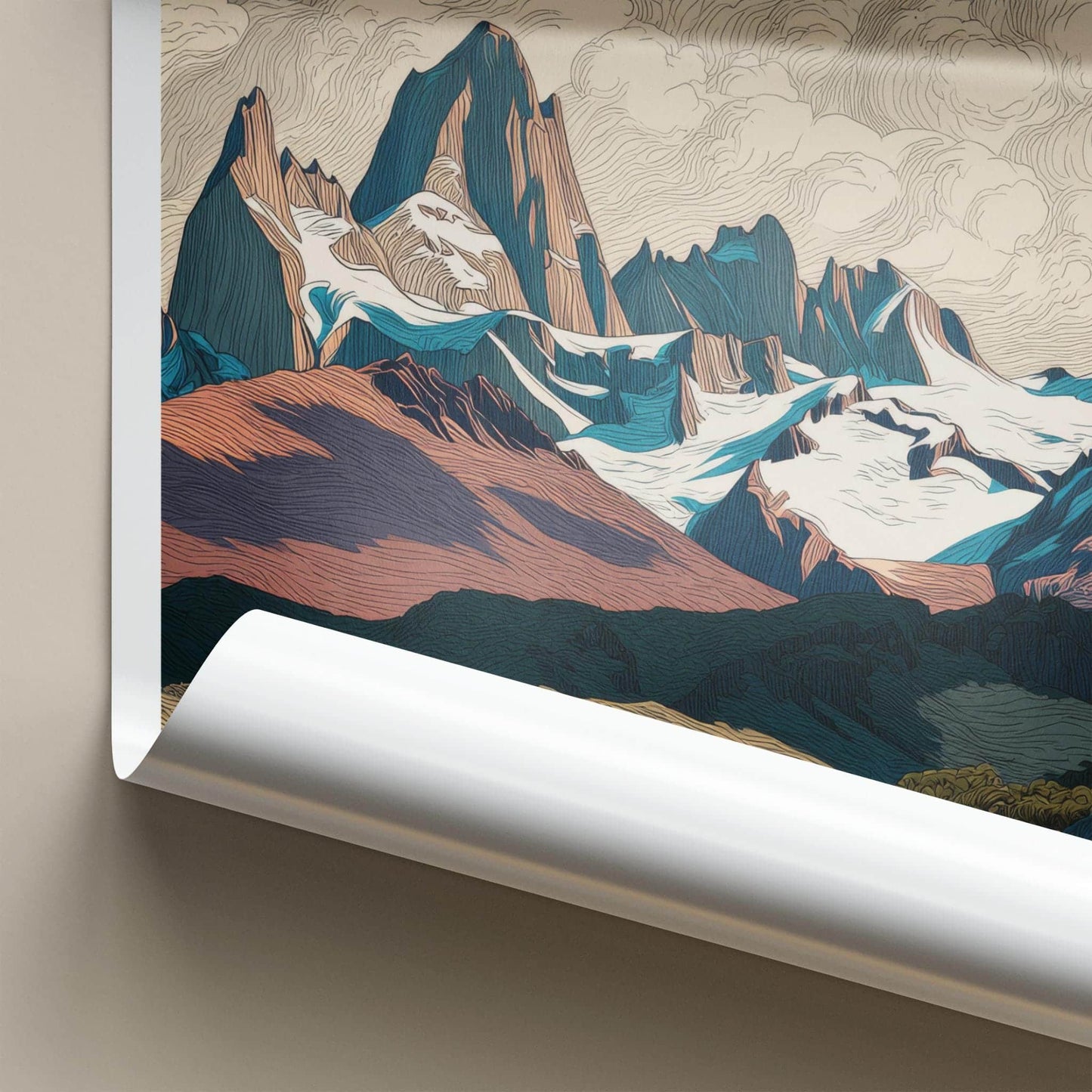 El Chalten Poster - Argentina Travel Art - Textured Mountain Peak Home Decor