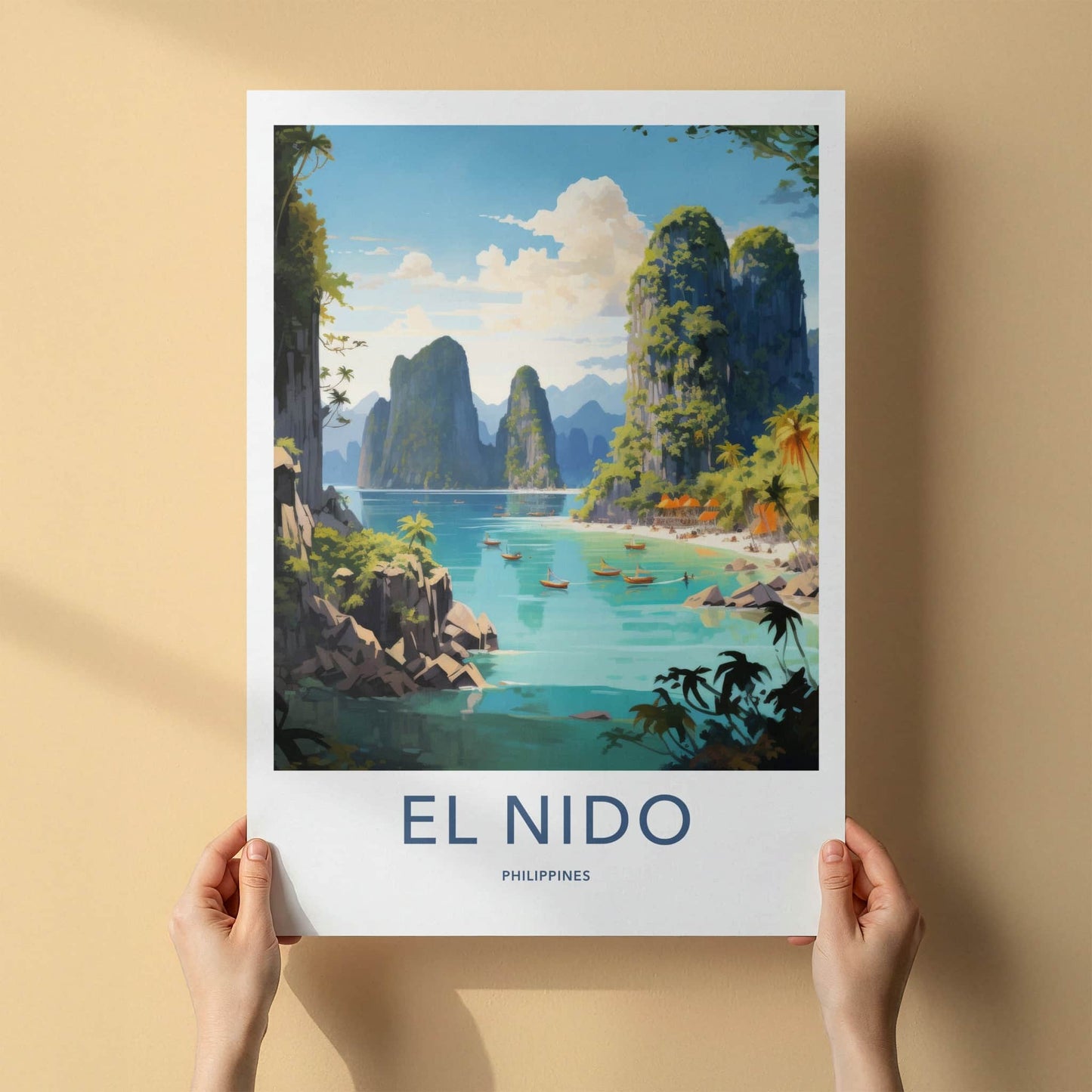 El Nido Poster - Philippines Travel Art - Clear Lagoon Boats Home Decor