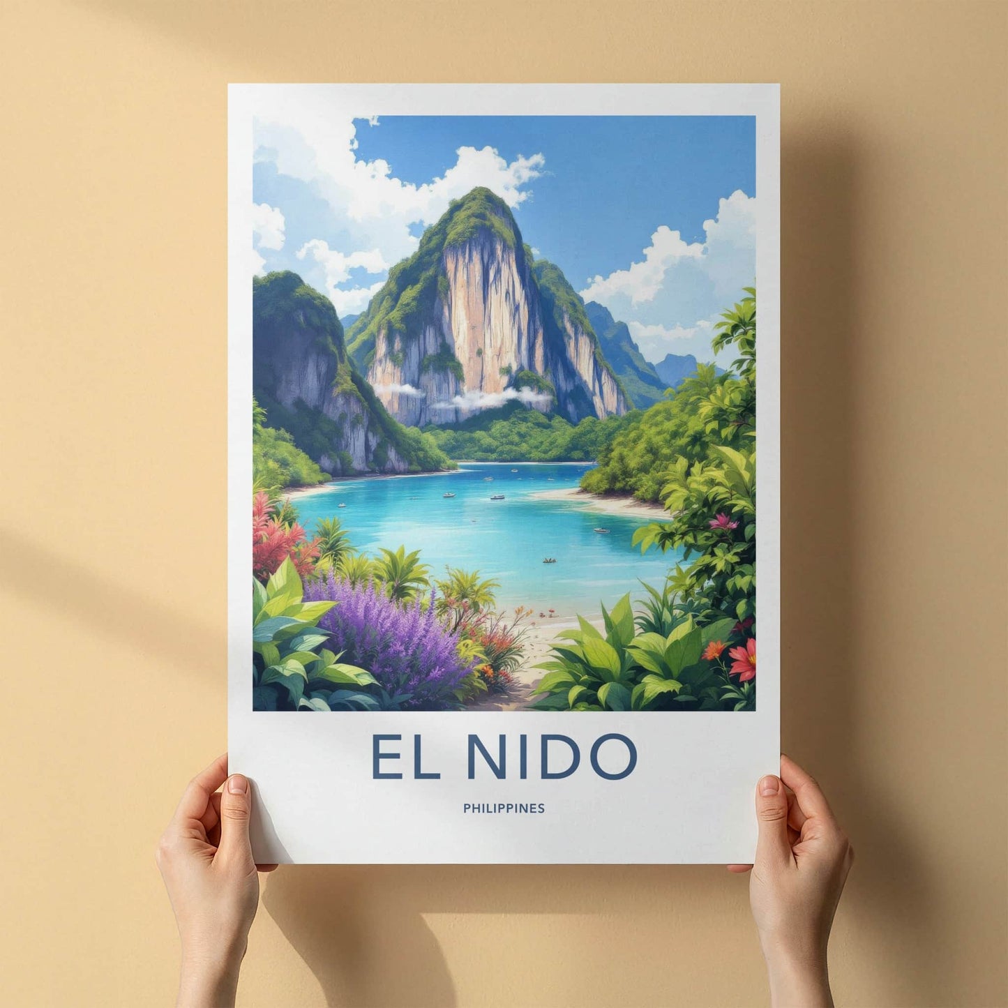 El Nido Poster - Philippines Travel Art - Lush Island Cove Home Decor