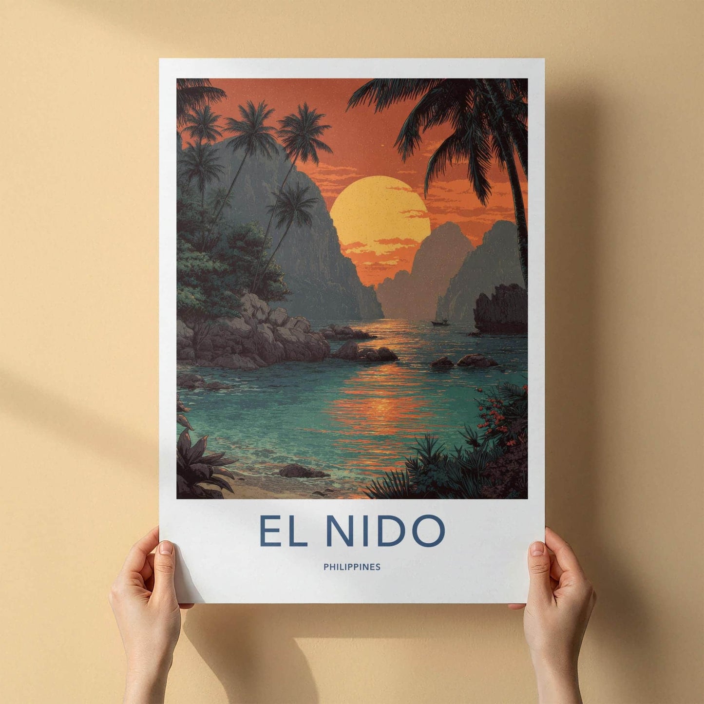 El Nido Poster - Philippines Travel Art - Tropical Island Sunset Home Decor