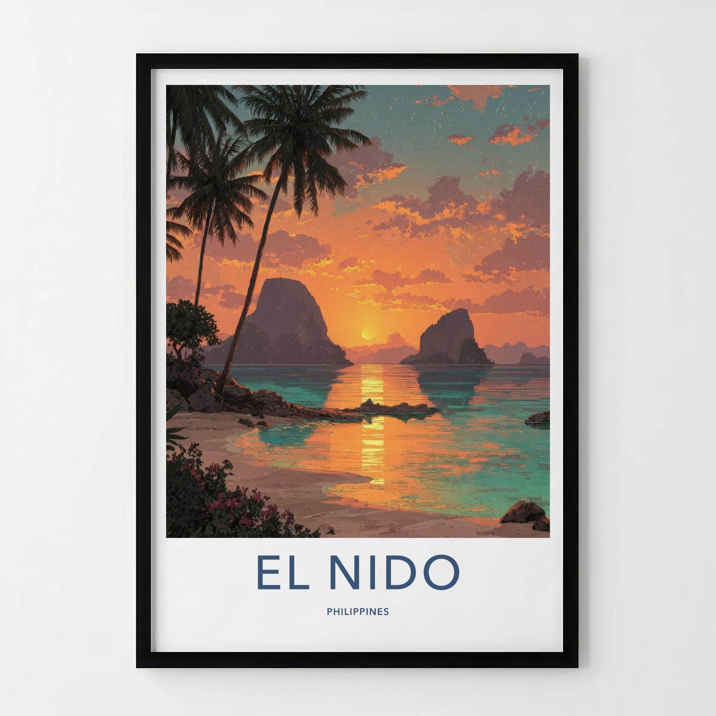 El Nido Poster - Philippines Travel Art - Tropical Island Sunset Wall Decor