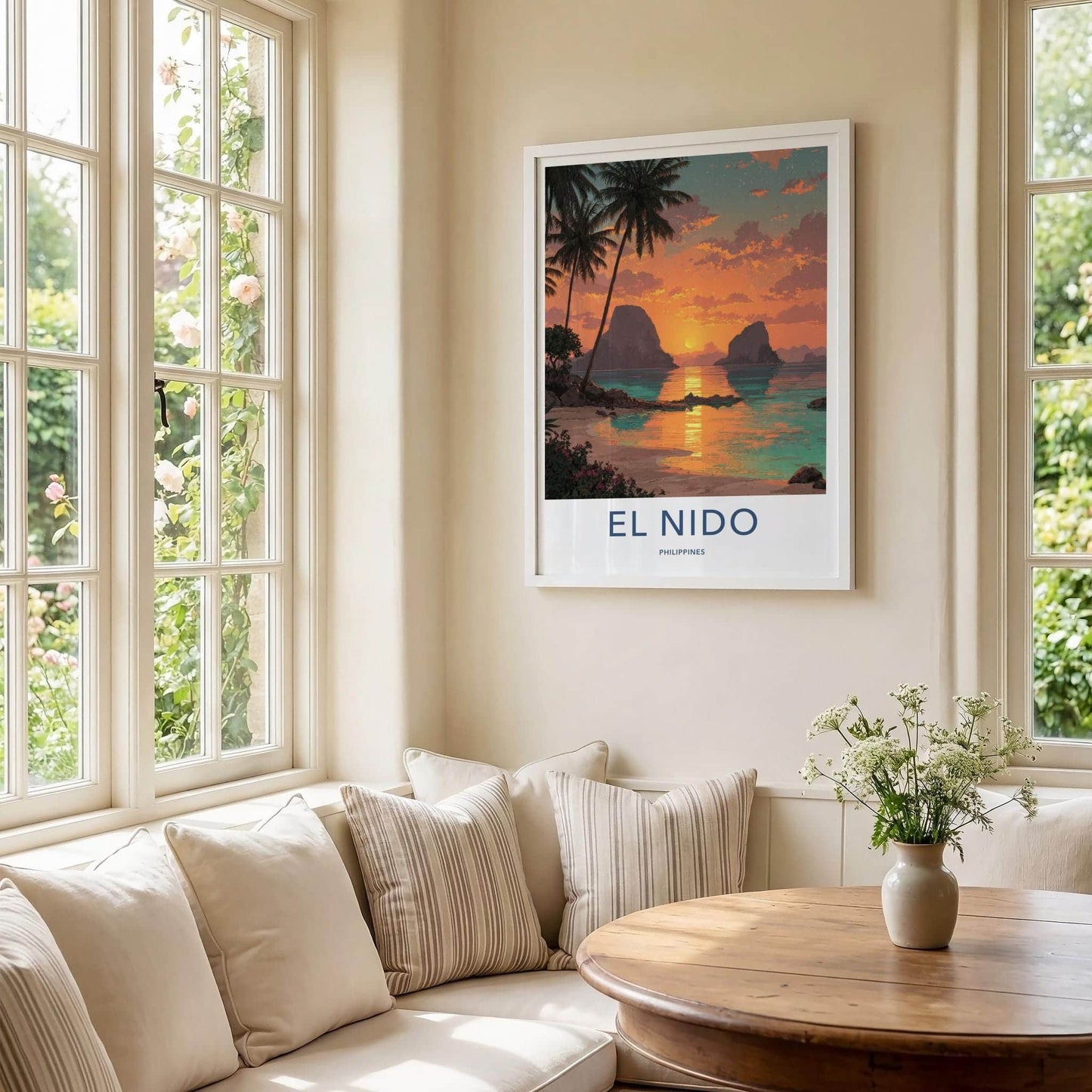 El Nido Poster - Philippines Travel Art - Tropical Island Sunset Wall Decor