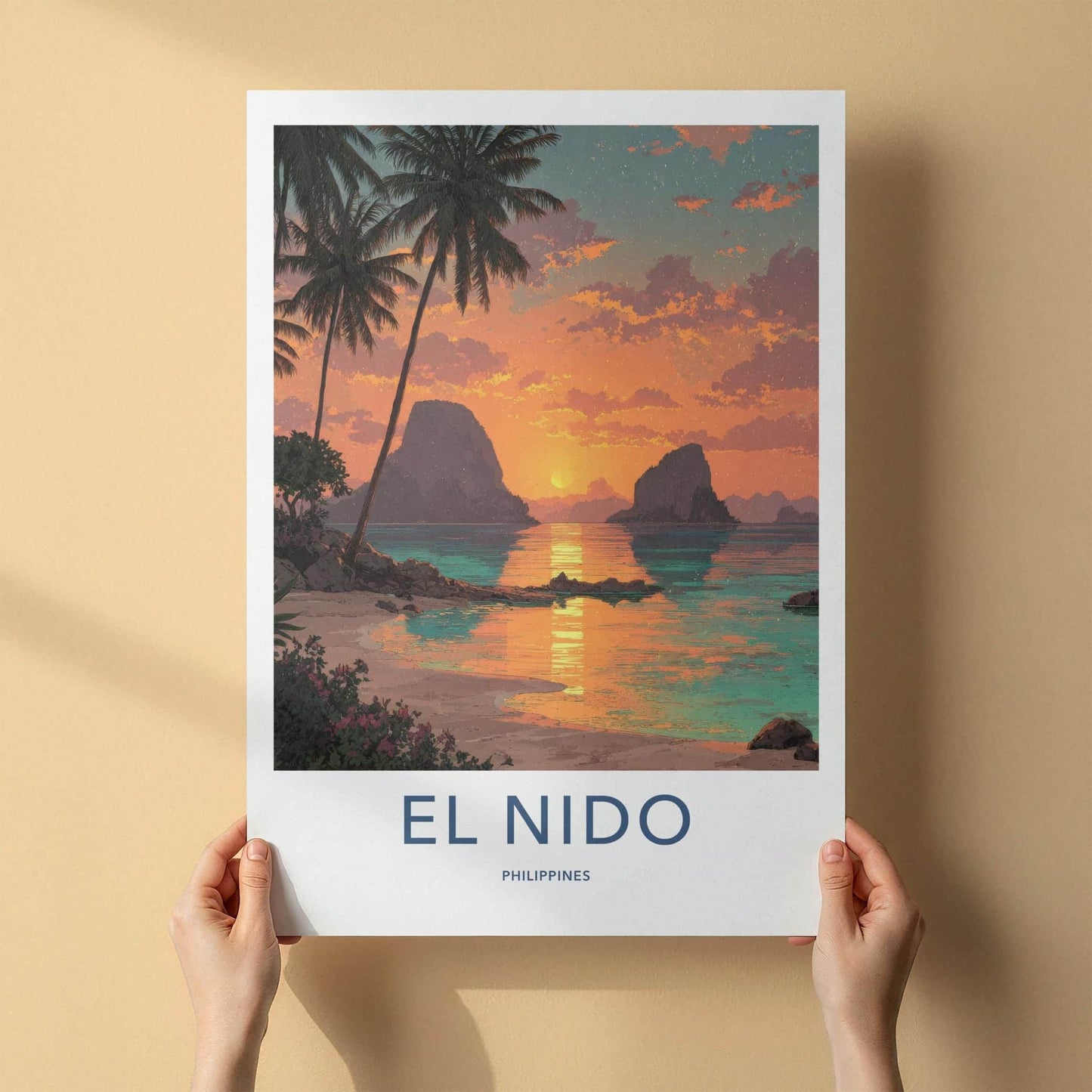 El Nido Poster - Philippines Travel Art - Tropical Island Sunset Wall Decor