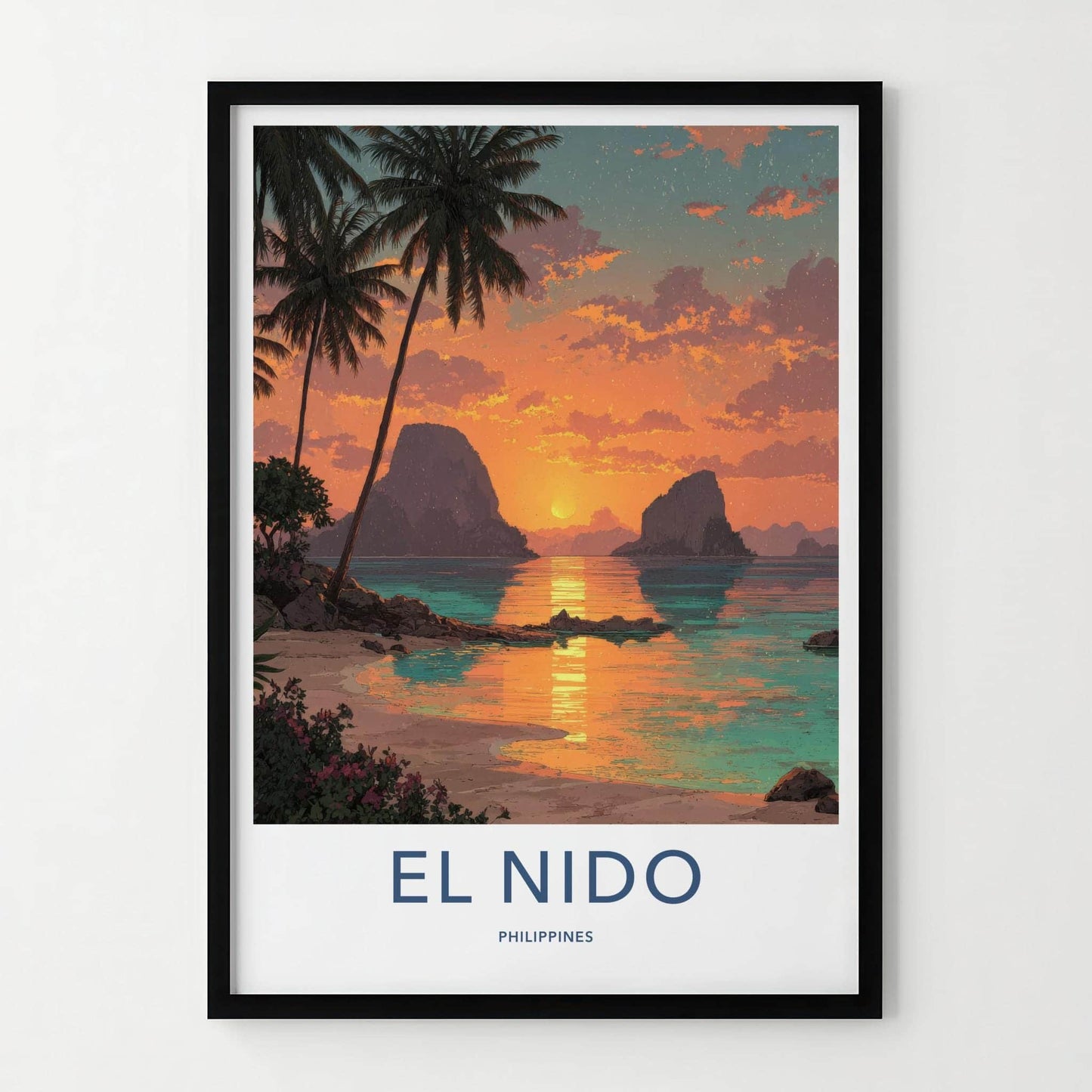 El Nido Poster - Philippines Travel Art - Vibrant Sunset Beach Home Decor