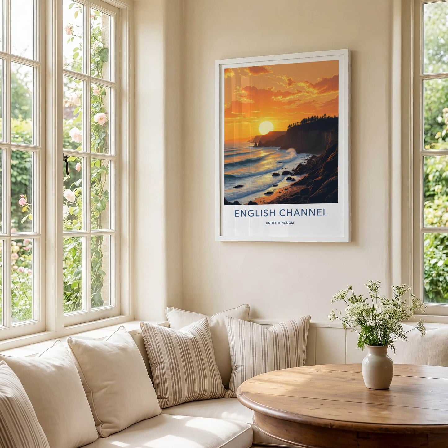 ENGLISH CHANNEL Poster - United Kingdom Art Print - Golden Coastal Sunset Home Decor