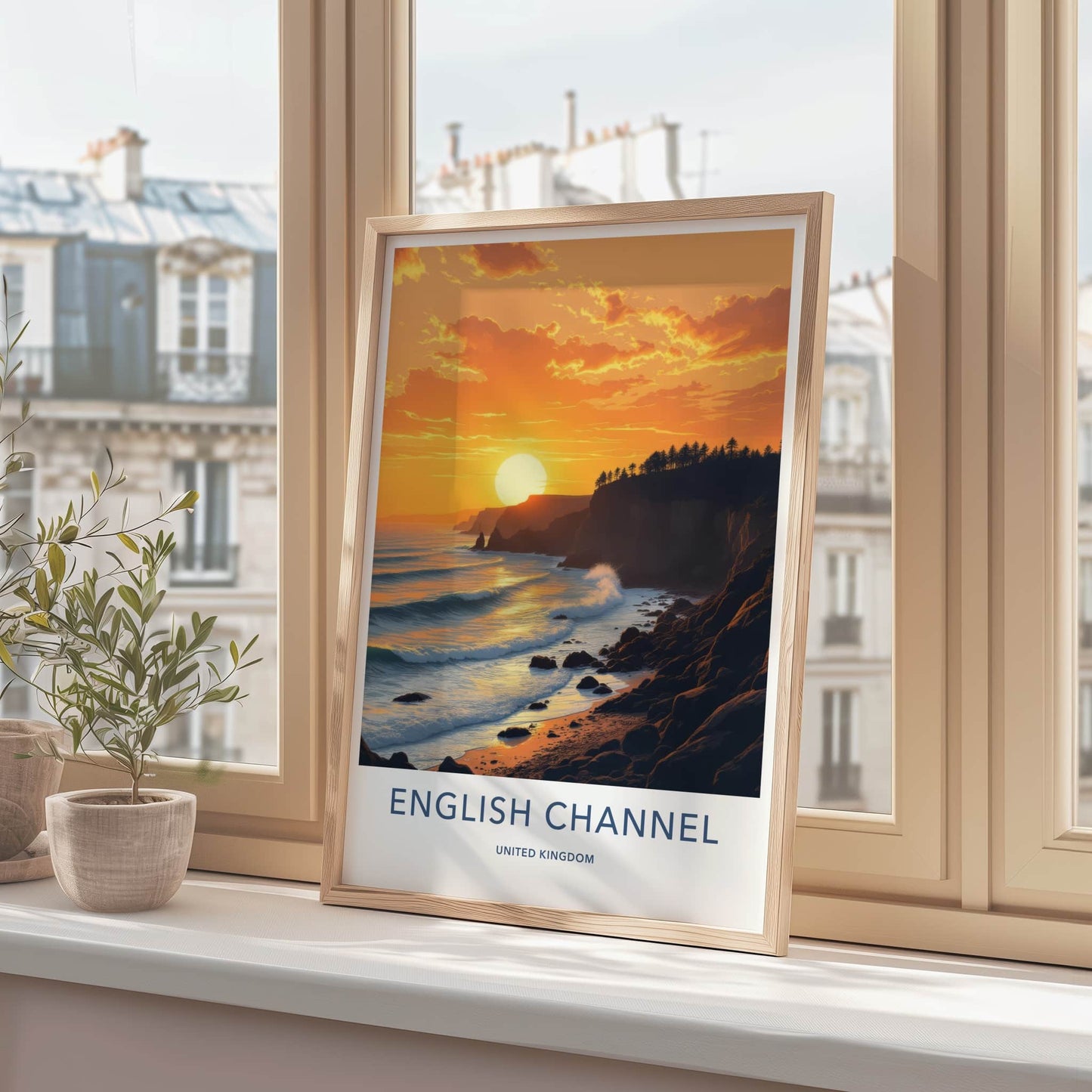 ENGLISH CHANNEL Poster - United Kingdom Art Print - Golden Coastal Sunset Home Decor