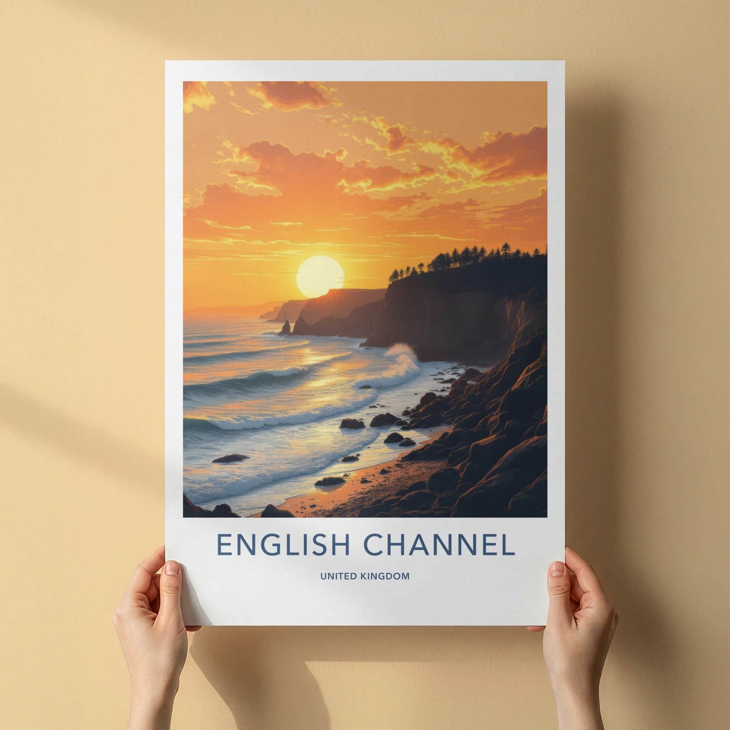 ENGLISH CHANNEL Poster - United Kingdom Art Print - Golden Coastal Sunset Home Decor
