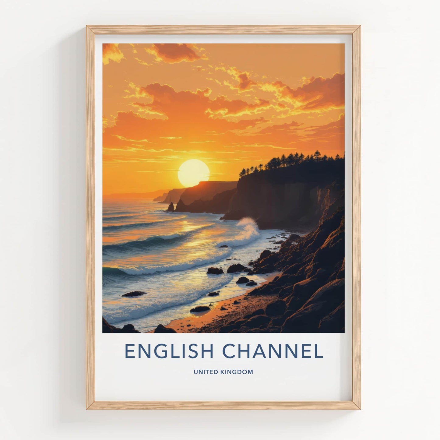 ENGLISH CHANNEL Poster - United Kingdom Art Print - Golden Coastal Sunset Home Decor