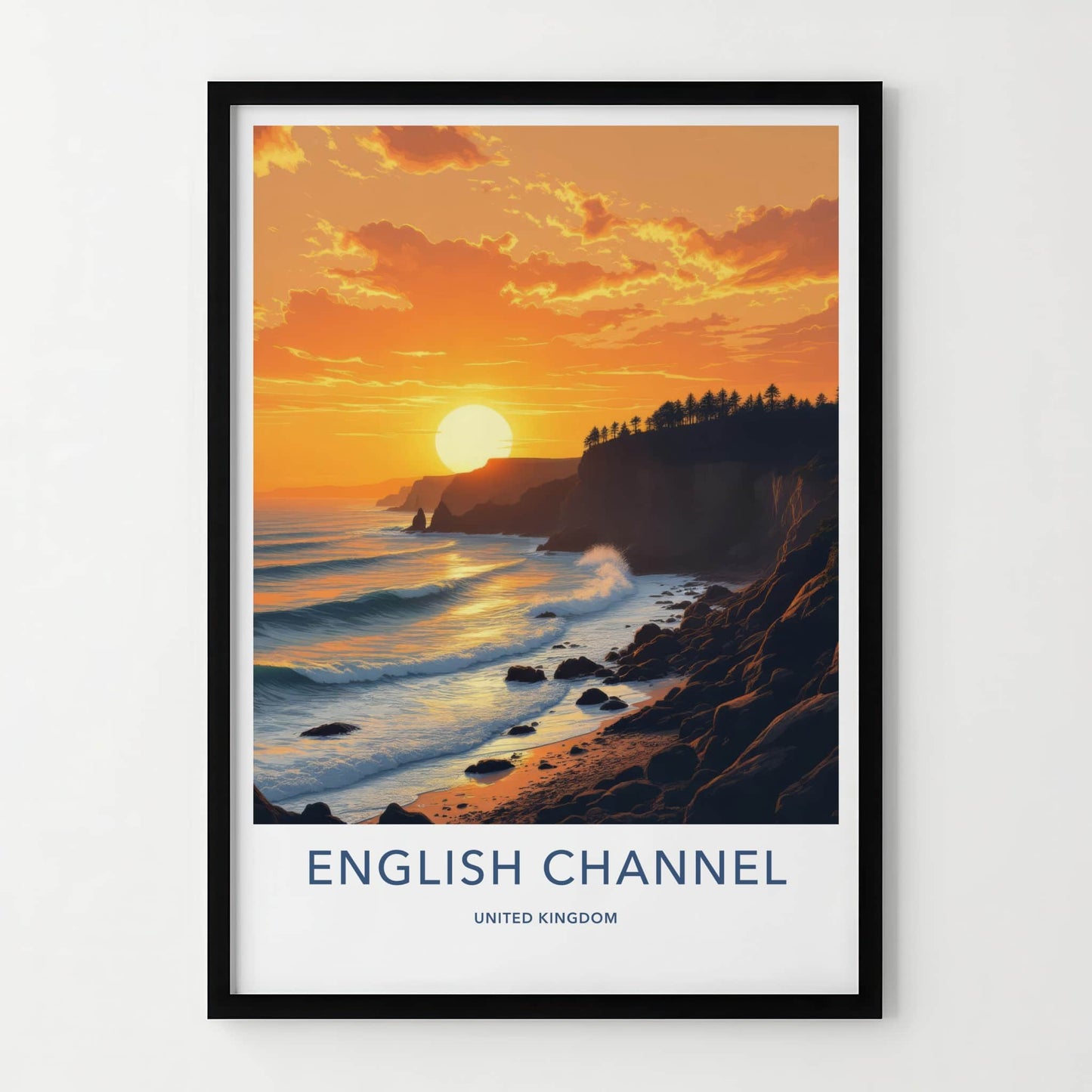 ENGLISH CHANNEL Poster - United Kingdom Art Print - Golden Coastal Sunset Home Decor