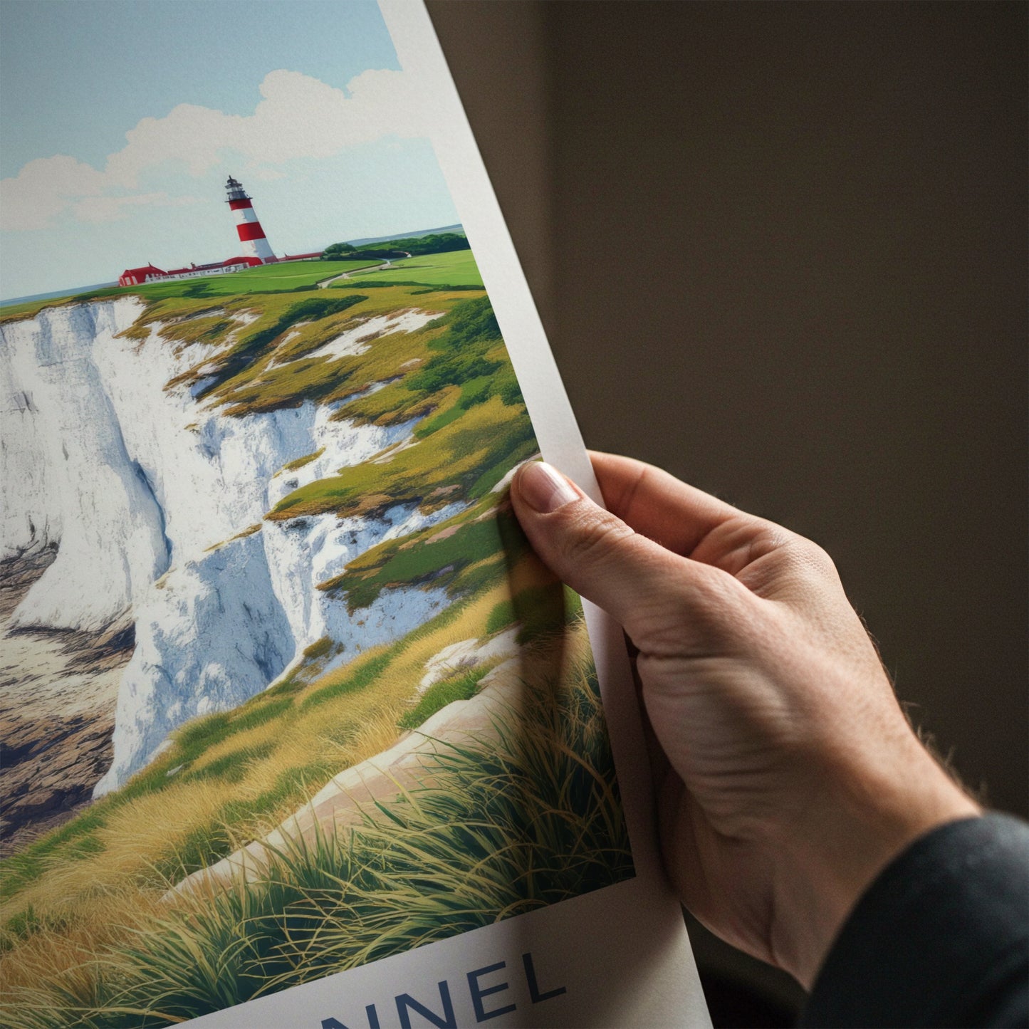 English Channel Poster - United Kingdom Travel Art - Lighthouse Cliffs Coast Home Decor