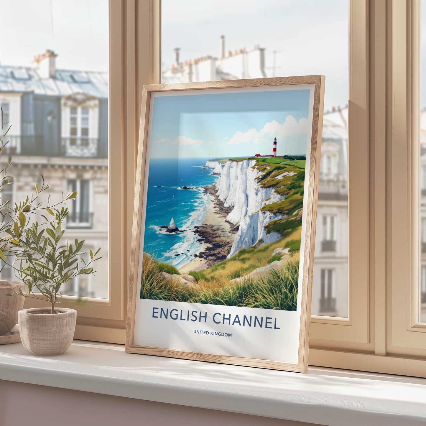 English Channel Poster - United Kingdom Travel Art - Lighthouse Cliffs Coast Home Decor