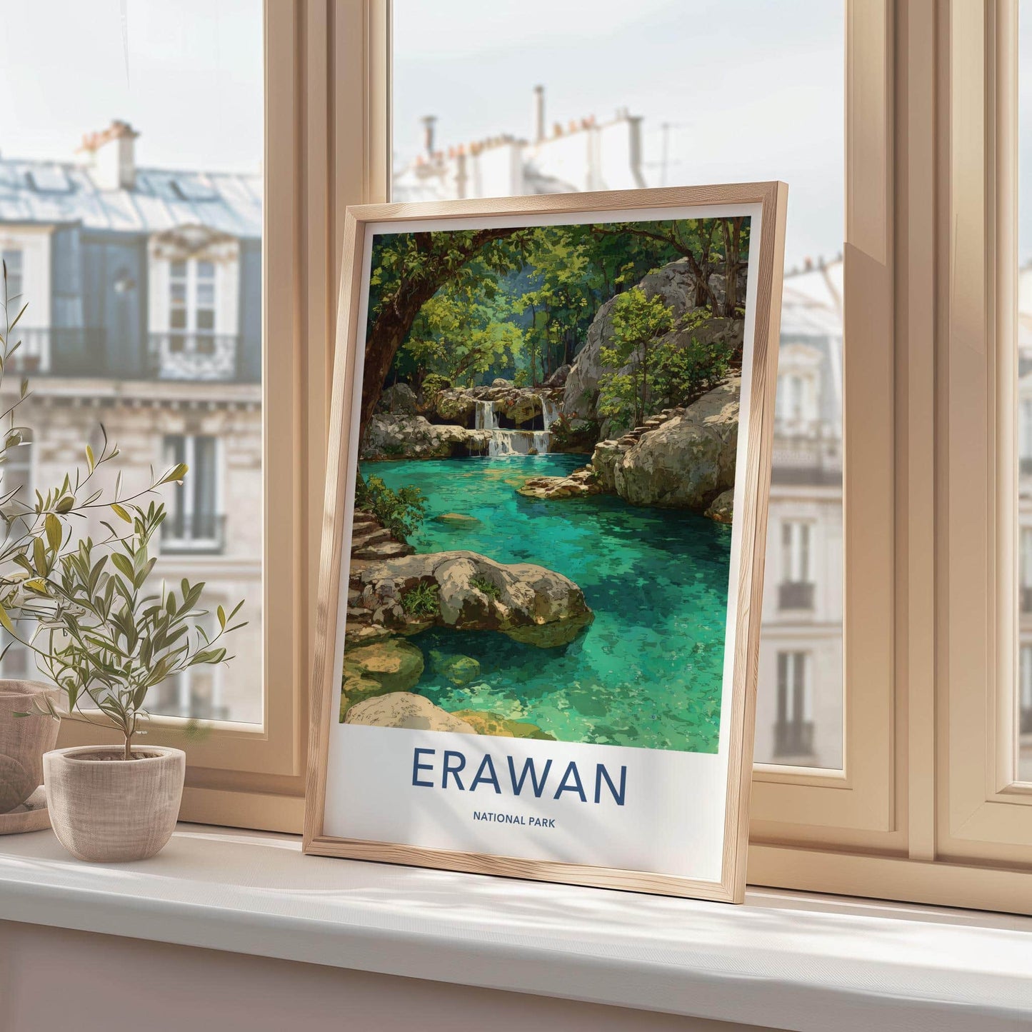Erawan National Park Poster - Thailand Travel Art - Lush Jungle Waterfalls Home Decor
