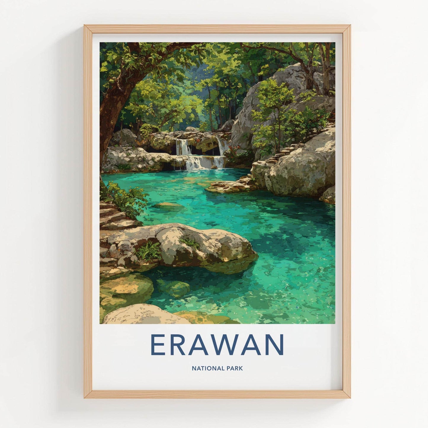 Erawan National Park Poster - Thailand Travel Art - Lush Jungle Waterfalls Home Decor