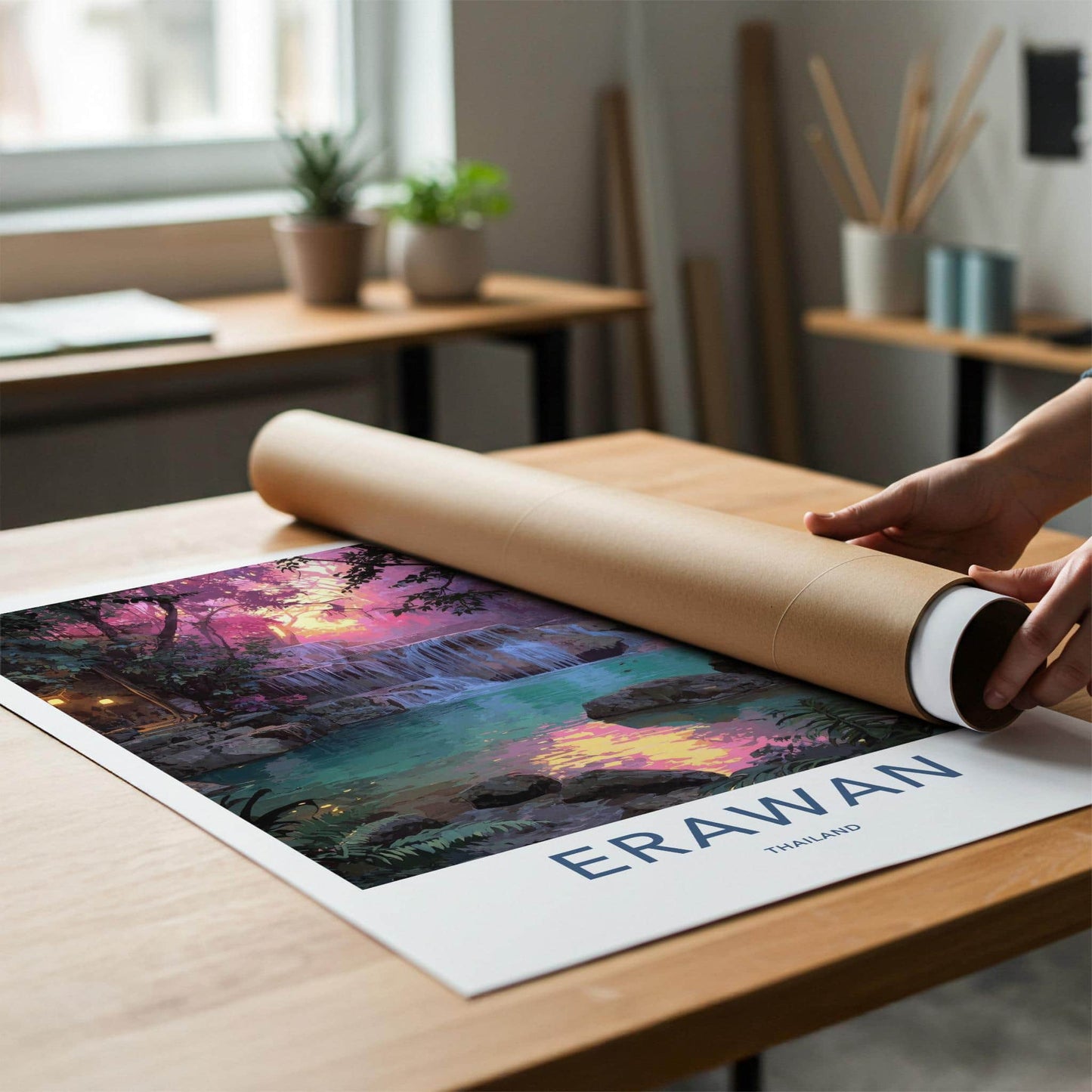Erawan Poster - Thailand Scenic Art - Lush Tropical Glow Home Decor