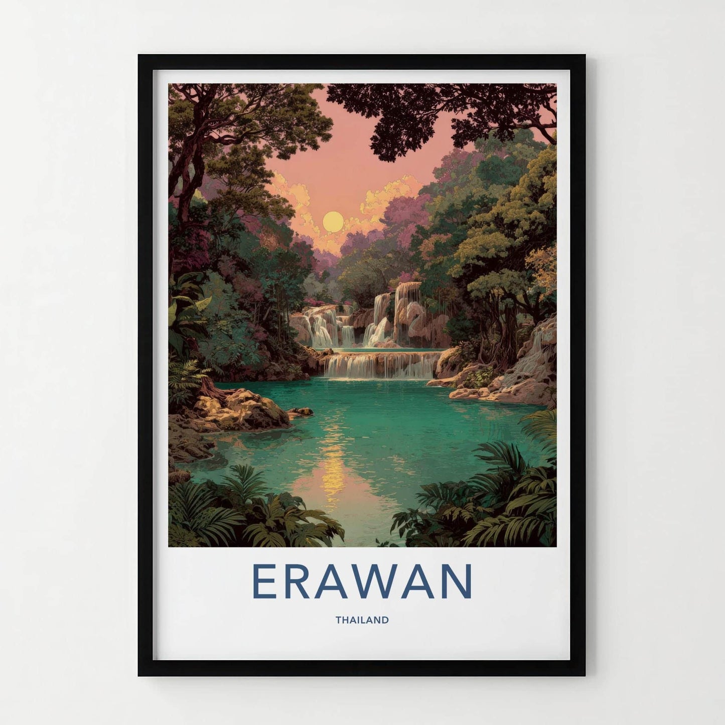 Erawan Poster - Thailand Travel Art - Lush Waterfall Oasis Home Decor