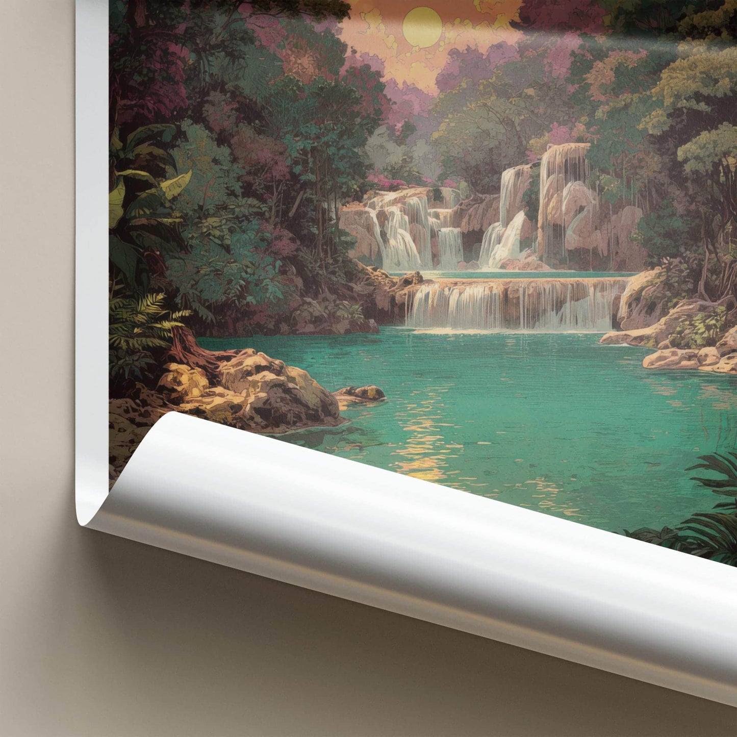 Erawan Poster - Thailand Travel Art - Lush Waterfall Oasis Home Decor