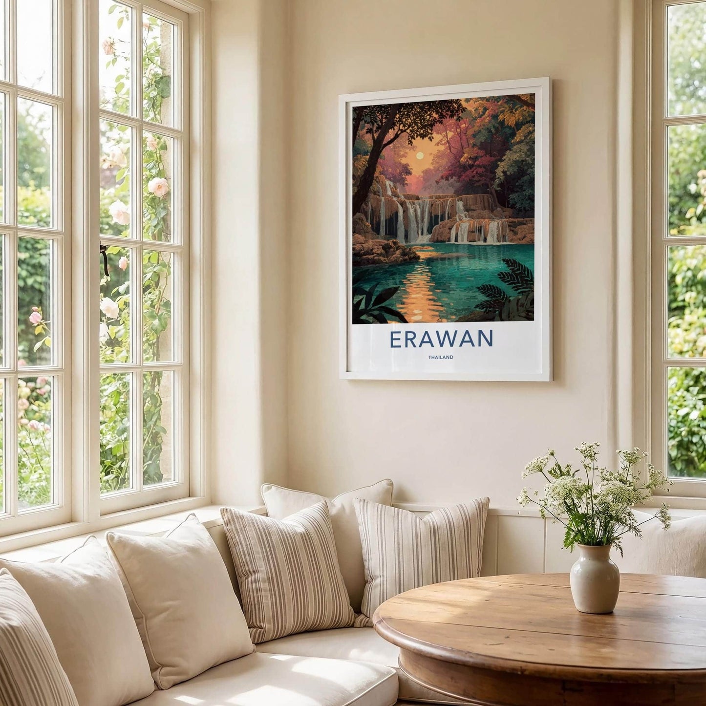 Erawan Poster - Thailand Travel Art - Tropical Cascading Water Home Decor